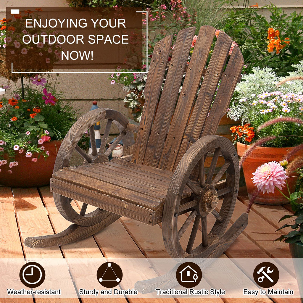 Adirondack Rocking Chair, Outdoor Rocker All-Weather Patio Seat with Slatted Design & Oversize Back for Porch, Poolside & Garden, Brown