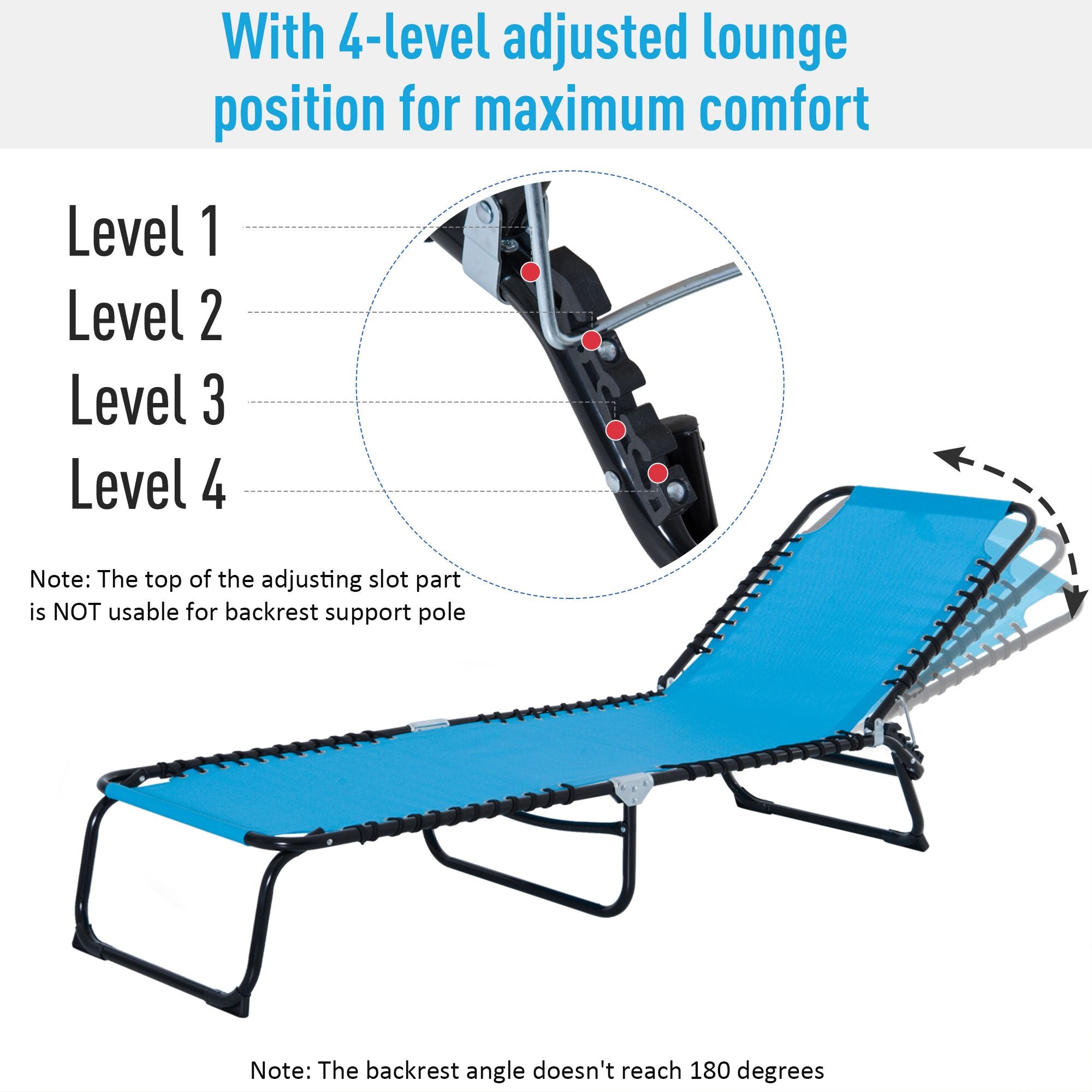 Portable Chaise Lounge Light Blue 4-Position Reclining Outdoor Patio Adjustable Bed