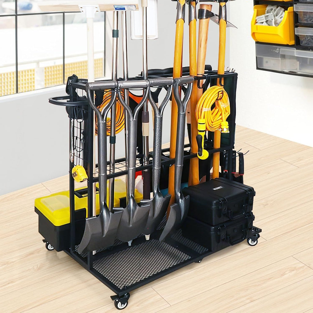 Garden Tool Organizer - Heavy Duty Garage Storage and Organization with Wheels - Large Garden Tool Storage Holder for Lawn Yard Patio Shed,Garage Shovel Rack