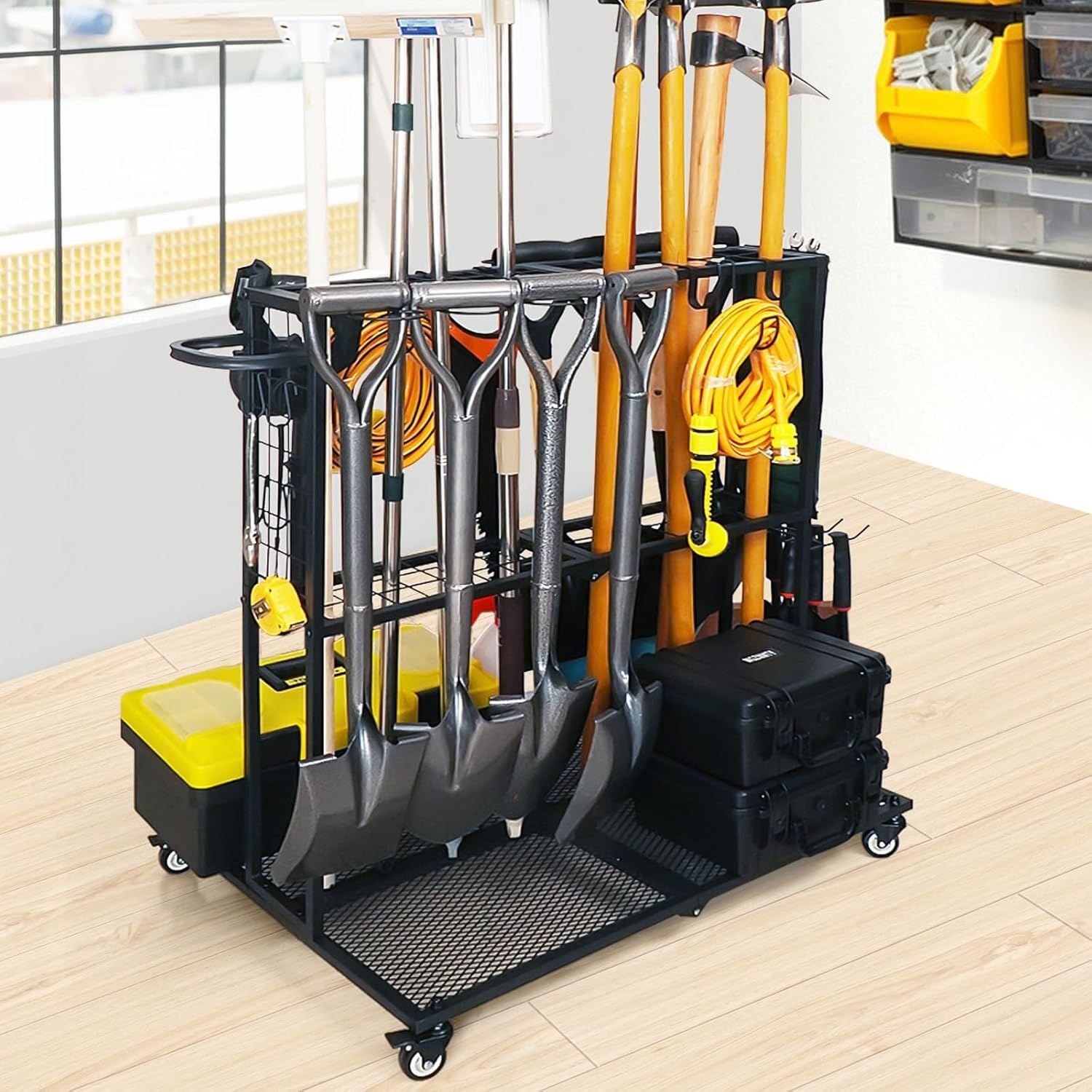 Garden Tool Organizer - Heavy Duty Garage Storage and Organization with Wheels - Large Garden Tool Storage Holder for Lawn Yard Patio Shed,Garage Shovel Rack