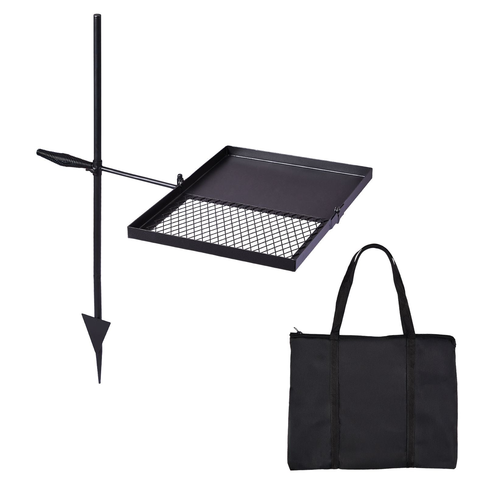 Folding Swivel Campfire Grill, Portable Cooking Grate over Fire Pit, Lightweight Grate & Camp Fire Rack with Carrying Bag for Outdoor Camping BBQ, Black