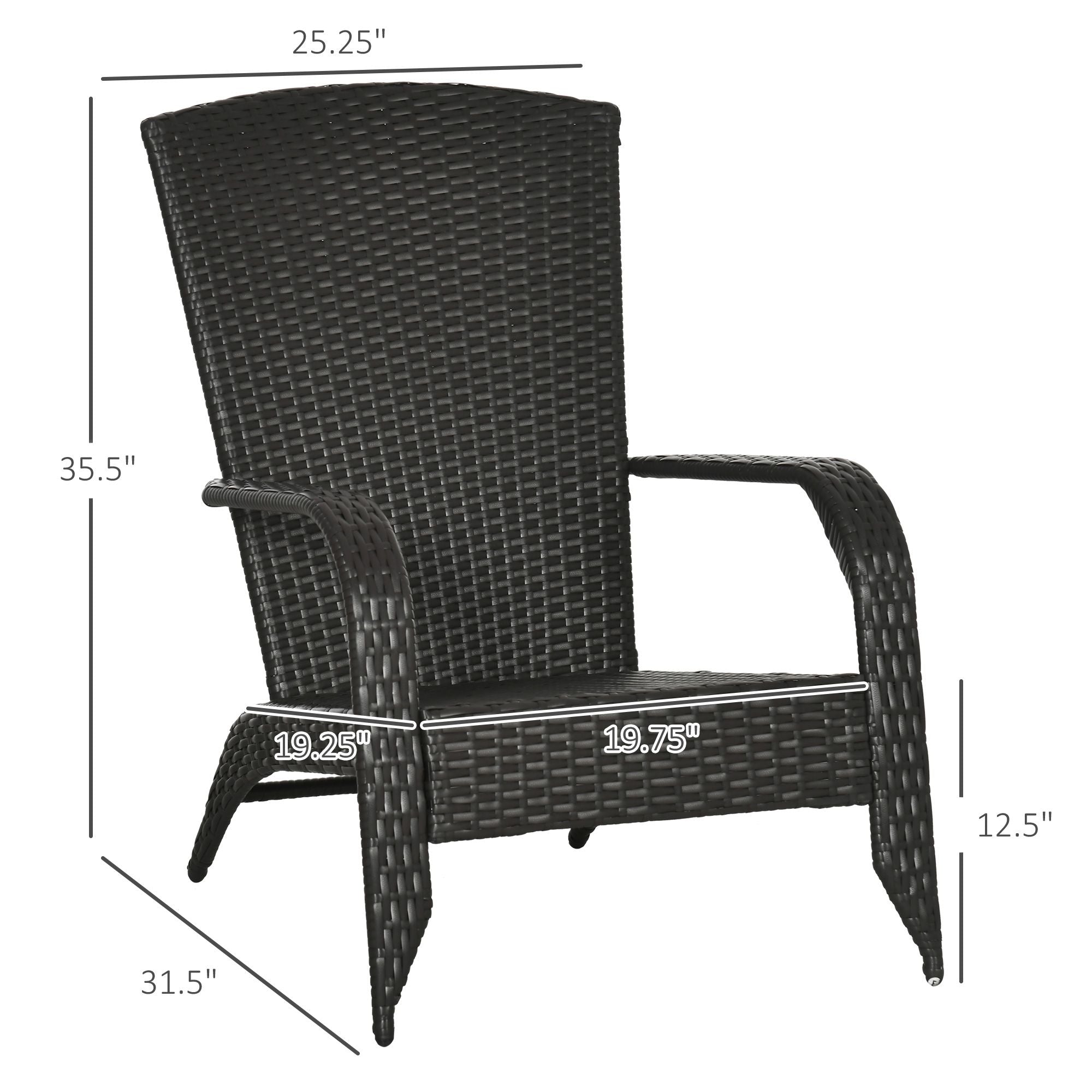 Wicker Adirondack Chair, Outdoor All-Weather Rattan Fire Pit Chair w/ Soft Cushions, Tall Curved Backrest, Cream White