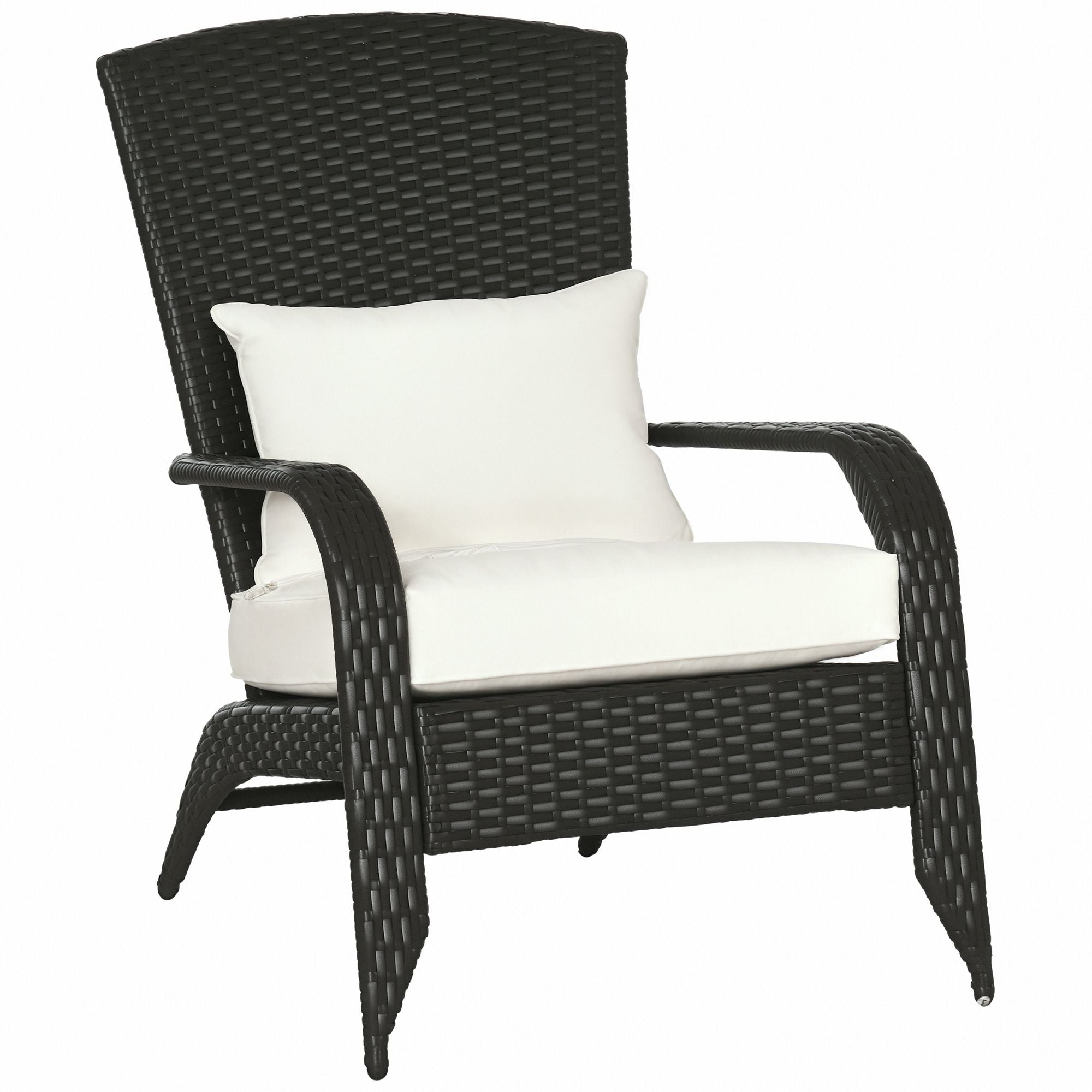Wicker Adirondack Chair, Outdoor All-Weather Rattan Fire Pit Chair w/ Soft Cushions, Tall Curved Backrest, Cream White