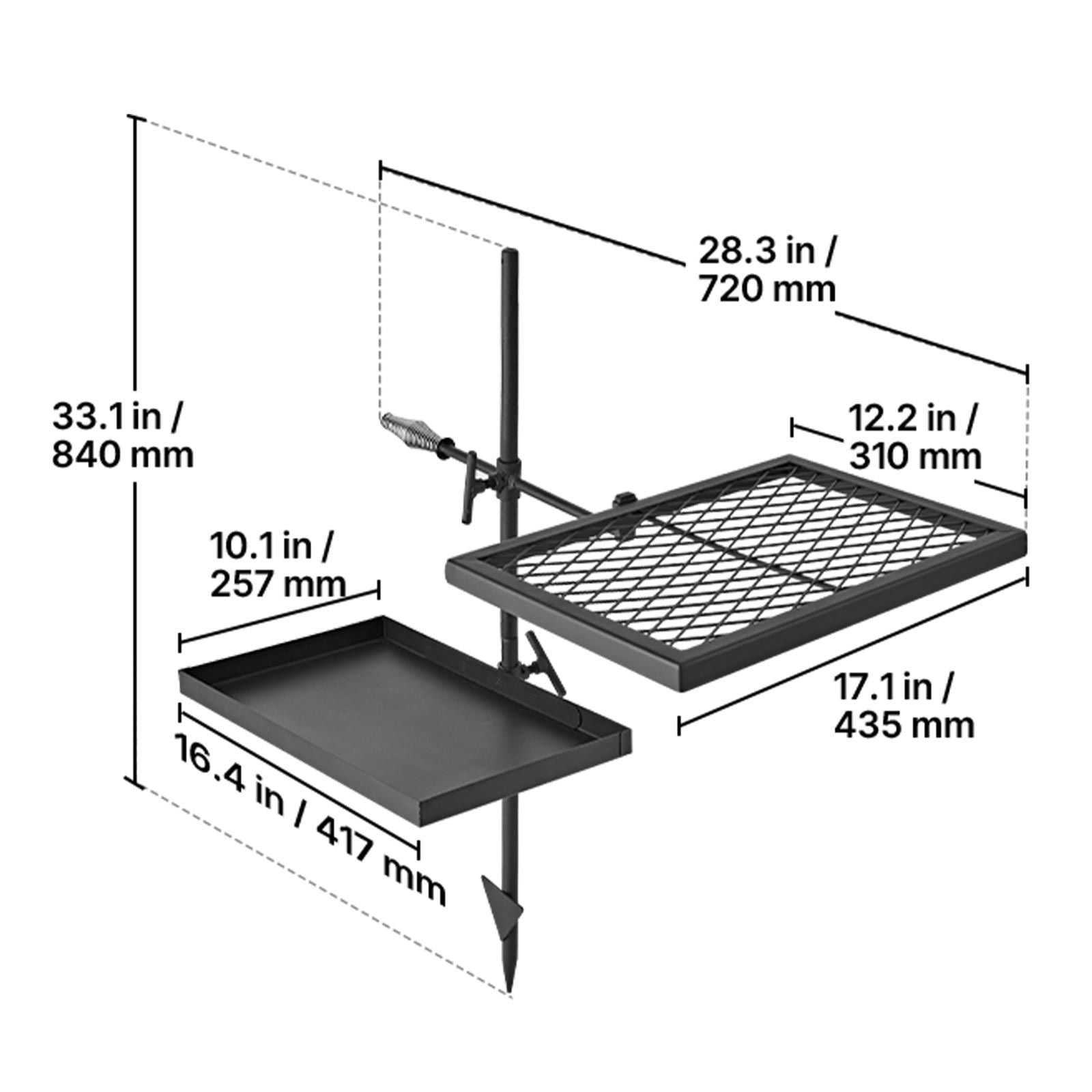 Heavy Duty Swivel Campfire Grill, Double Layer Portable Camping Grill Grate & Griddle, Sturdy Steel BBQ Mesh, 360° Height Adjustable Over Fire Pit, for Outdoor Open Flame Cooking, Black