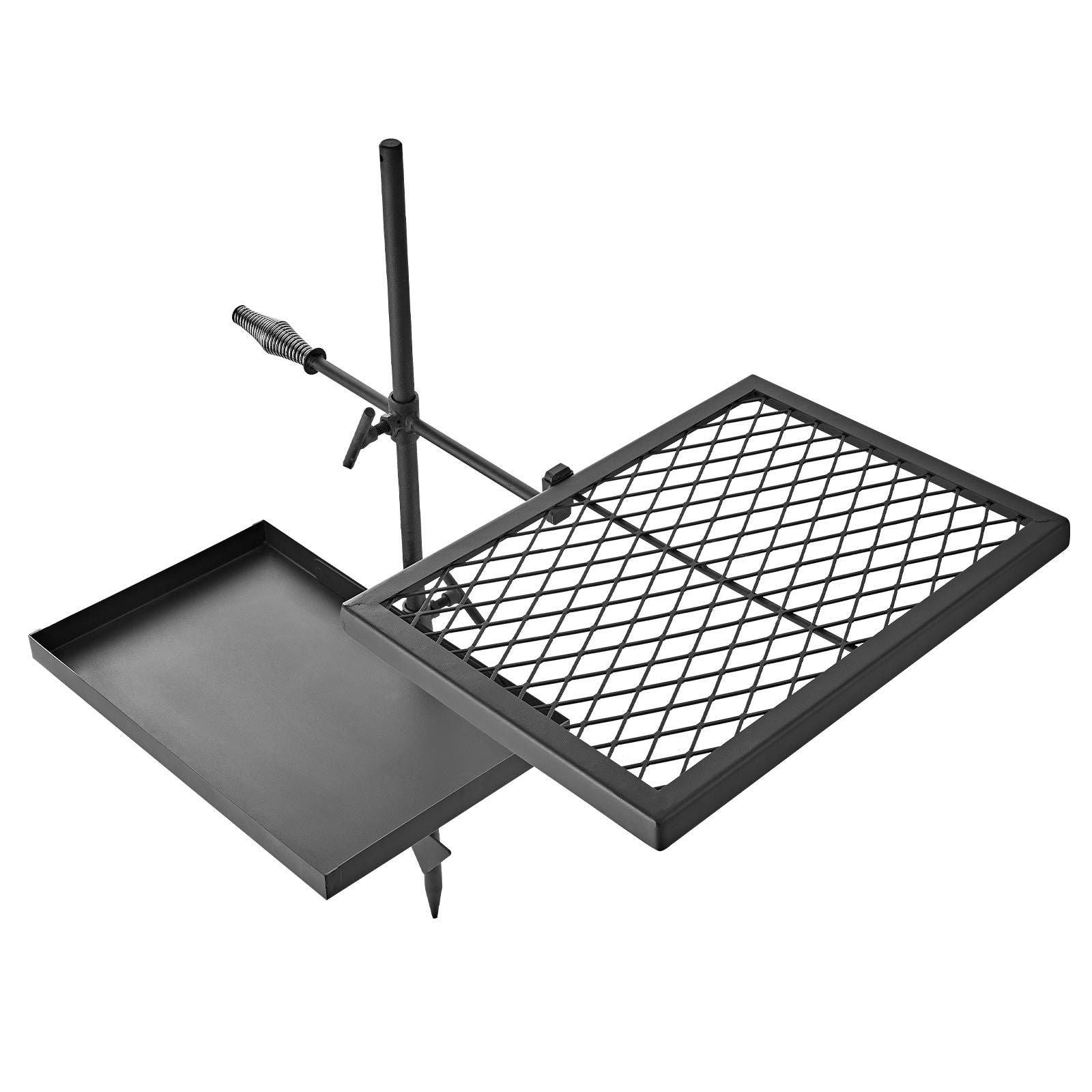 Heavy Duty Swivel Campfire Grill, Double Layer Portable Camping Grill Grate & Griddle, Sturdy Steel BBQ Mesh, 360° Height Adjustable Over Fire Pit, for Outdoor Open Flame Cooking, Black