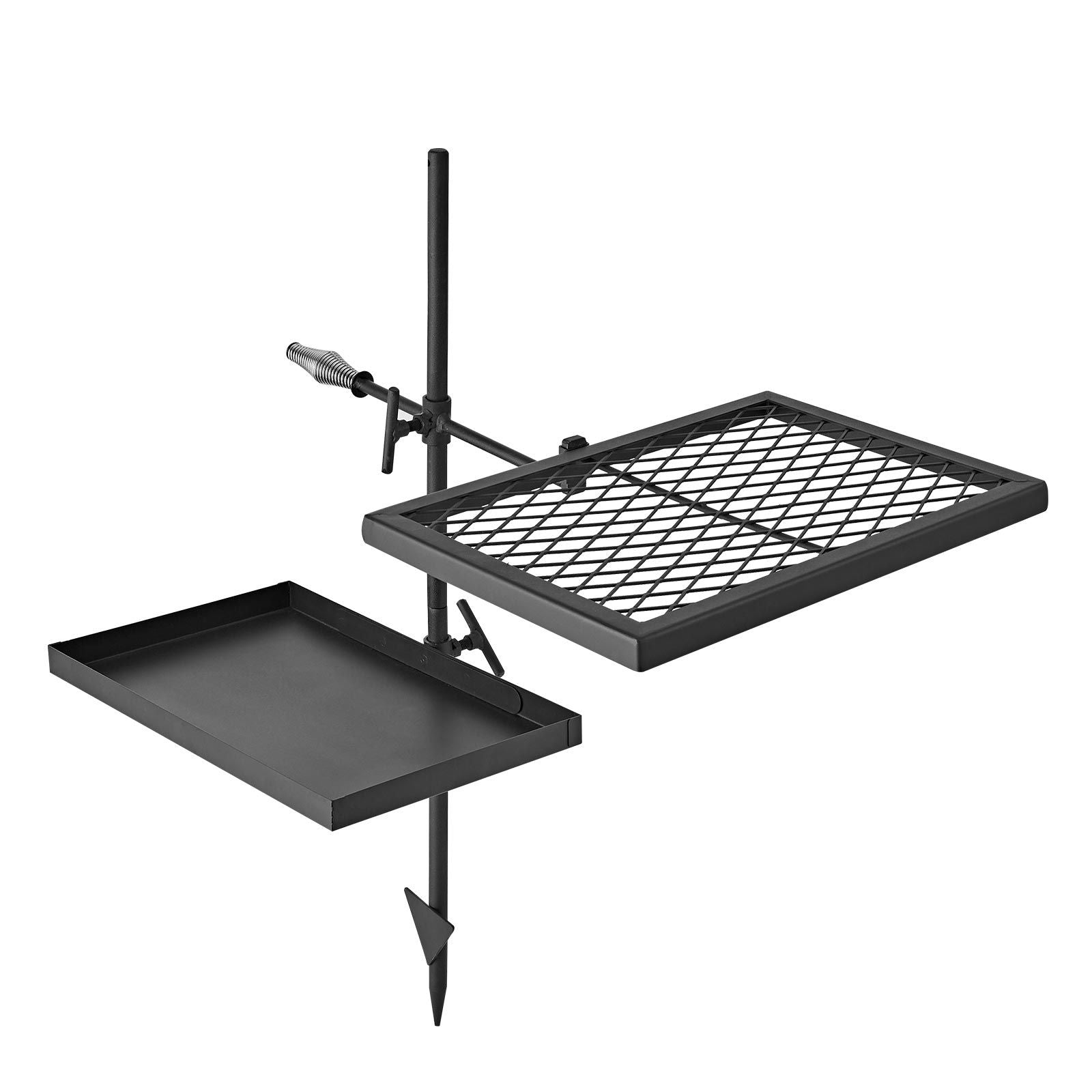 Heavy Duty Swivel Campfire Grill, Double Layer Portable Camping Grill Grate & Griddle, Sturdy Steel BBQ Mesh, 360° Height Adjustable Over Fire Pit, for Outdoor Open Flame Cooking, Black