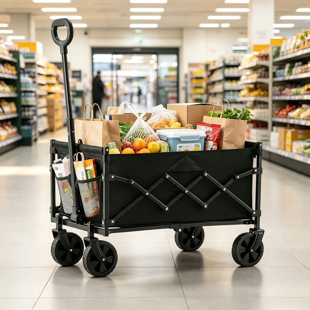 120L Heavy Duty Folding Wagon Cart (225 LBS), Collapsible Utility Wagon with All-Terrain Wheels for Beach & Garden