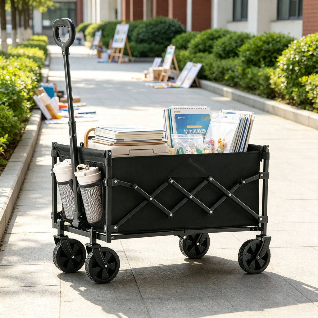 120L Heavy Duty Folding Wagon Cart (225 LBS), Collapsible Utility Wagon with All-Terrain Wheels for Beach & Garden