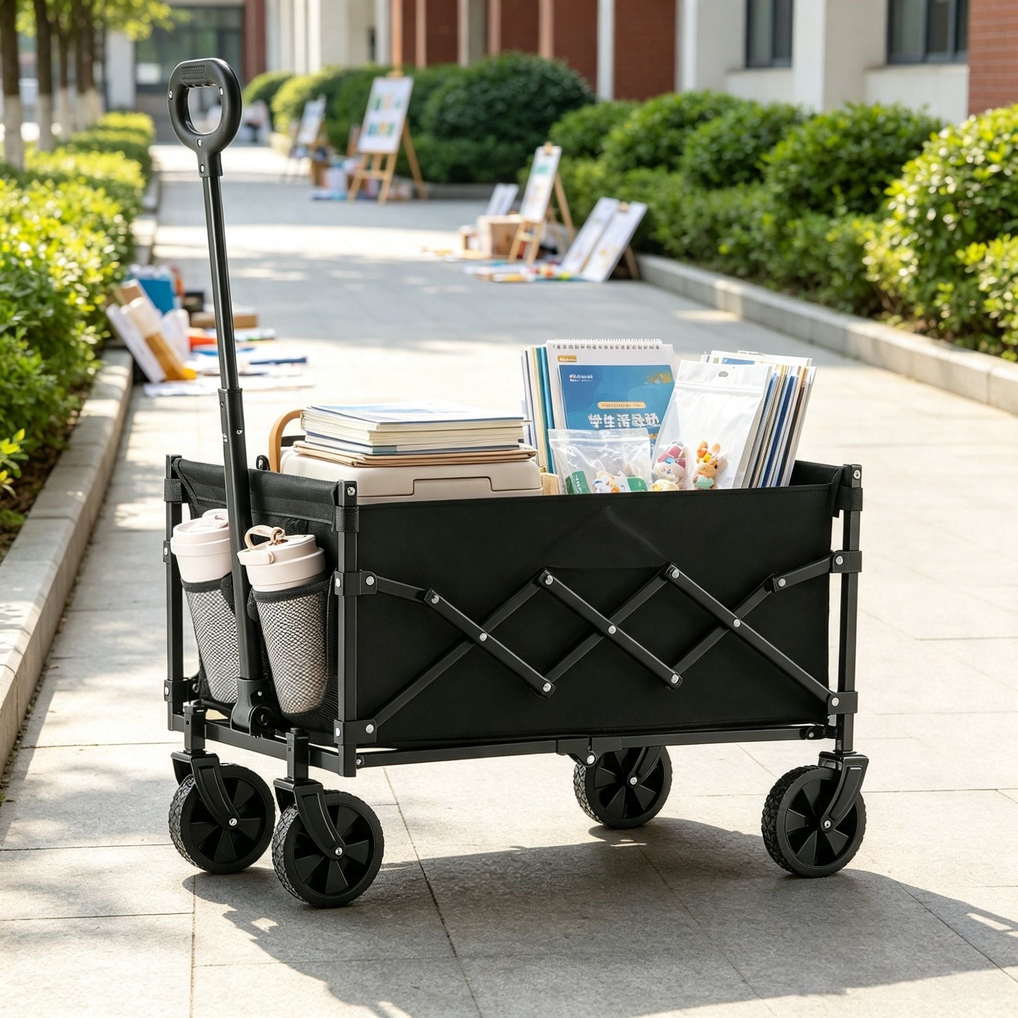 120L Heavy Duty Folding Wagon Cart (225 LBS), Collapsible Utility Wagon with All-Terrain Wheels for Beach & Garden
