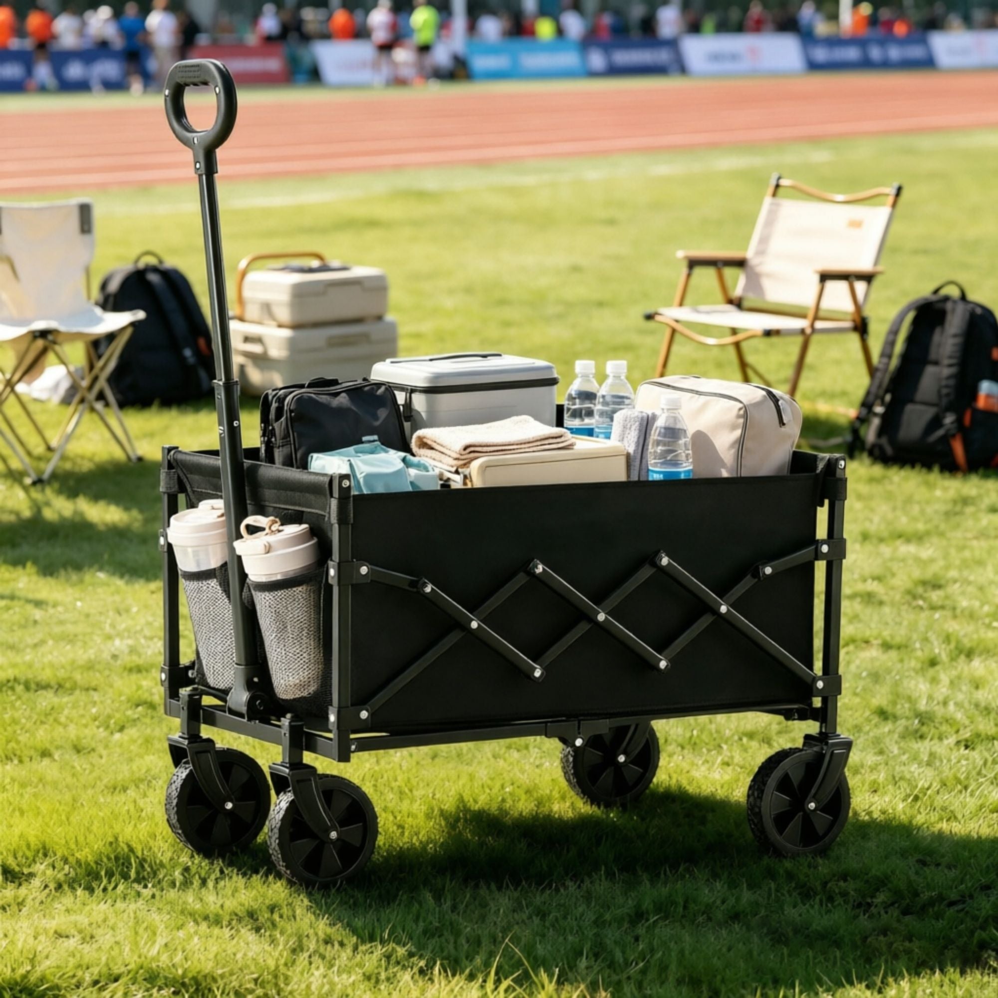 120L Heavy Duty Folding Wagon Cart (225 LBS), Collapsible Utility Wagon with All-Terrain Wheels for Beach & Garden