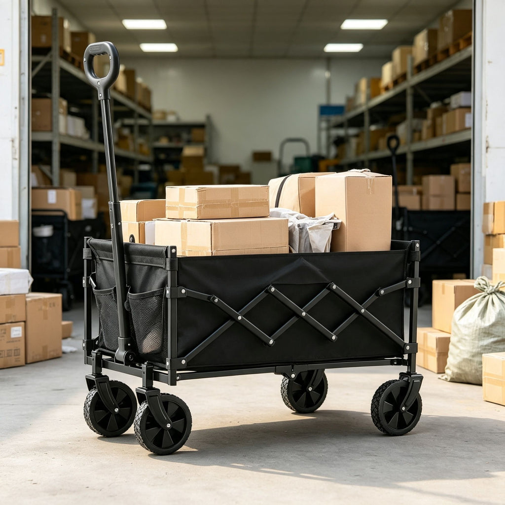 120L Heavy Duty Folding Wagon Cart (225 LBS), Collapsible Utility Wagon with All-Terrain Wheels for Beach & Garden