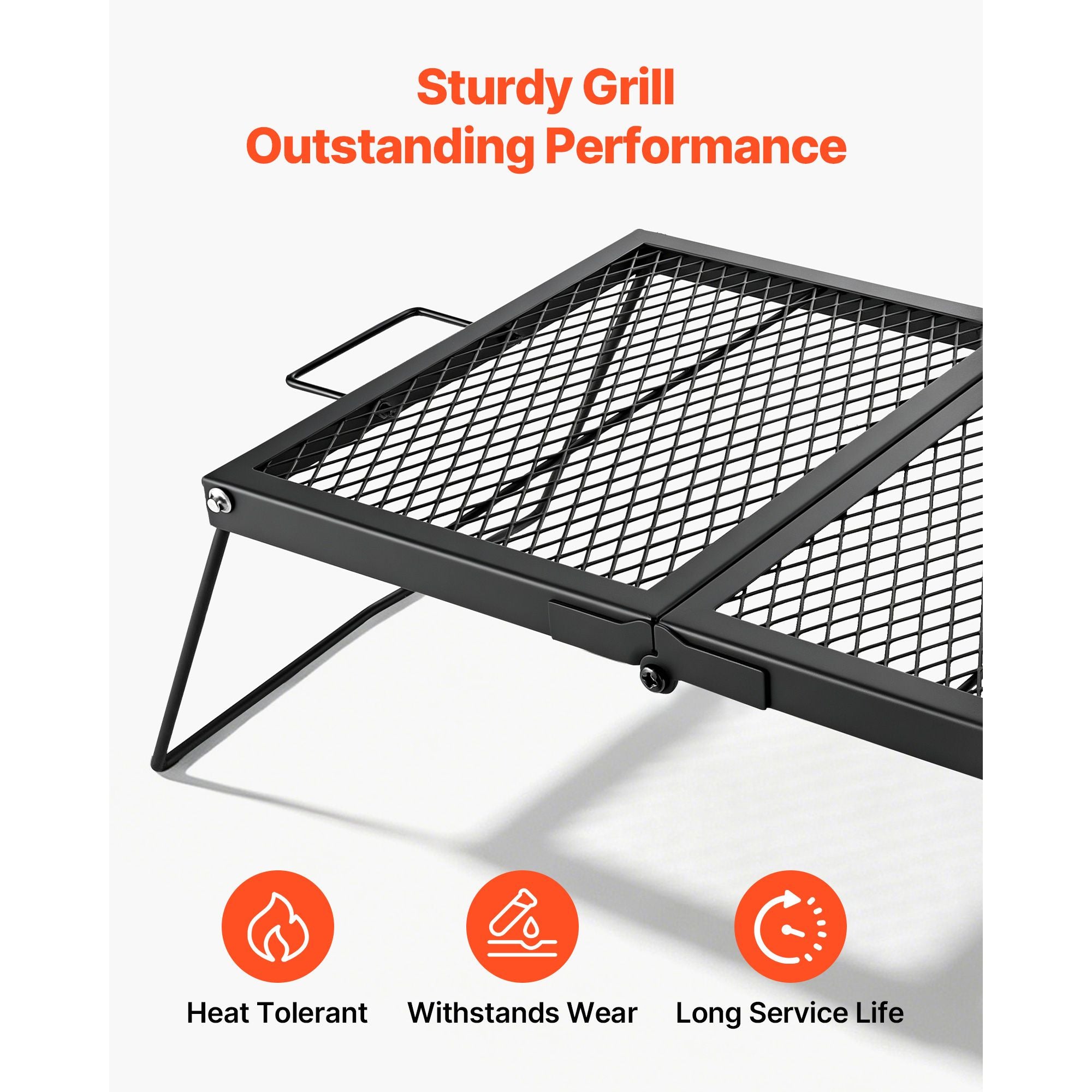 Heavy Duty Folding Campfire Grill, 24" Portable Camping Grill Grate, Sturdy Steel Mesh, Compact Equipment Over Fire Pit, with Legs and Handle, Grilling Rack for Outdoor Open Flame Cooking, Black