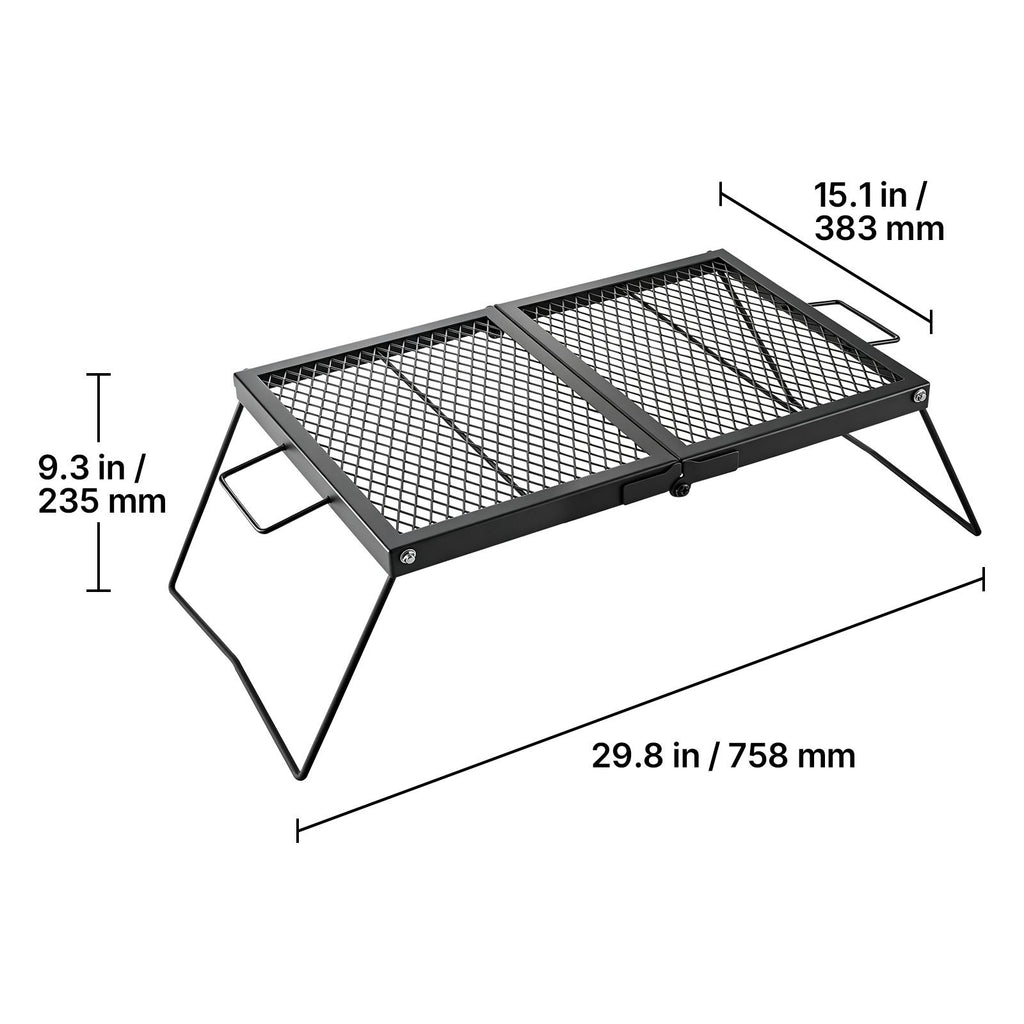 Heavy Duty Folding Campfire Grill, 24" Portable Camping Grill Grate, Sturdy Steel Mesh, Compact Equipment Over Fire Pit, with Legs and Handle, Grilling Rack for Outdoor Open Flame Cooking, Black