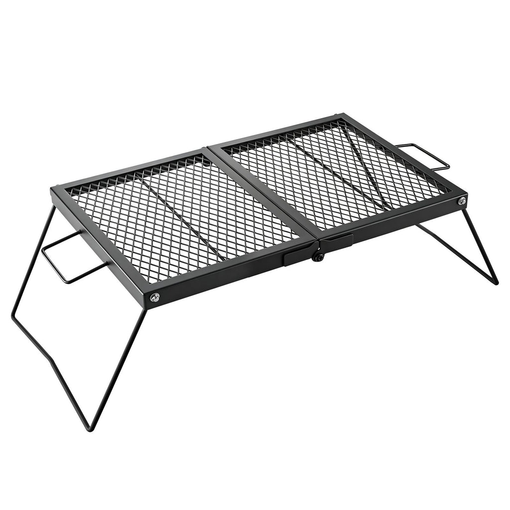 Heavy Duty Folding Campfire Grill, 24" Portable Camping Grill Grate, Sturdy Steel Mesh, Compact Equipment Over Fire Pit, with Legs and Handle, Grilling Rack for Outdoor Open Flame Cooking, Black