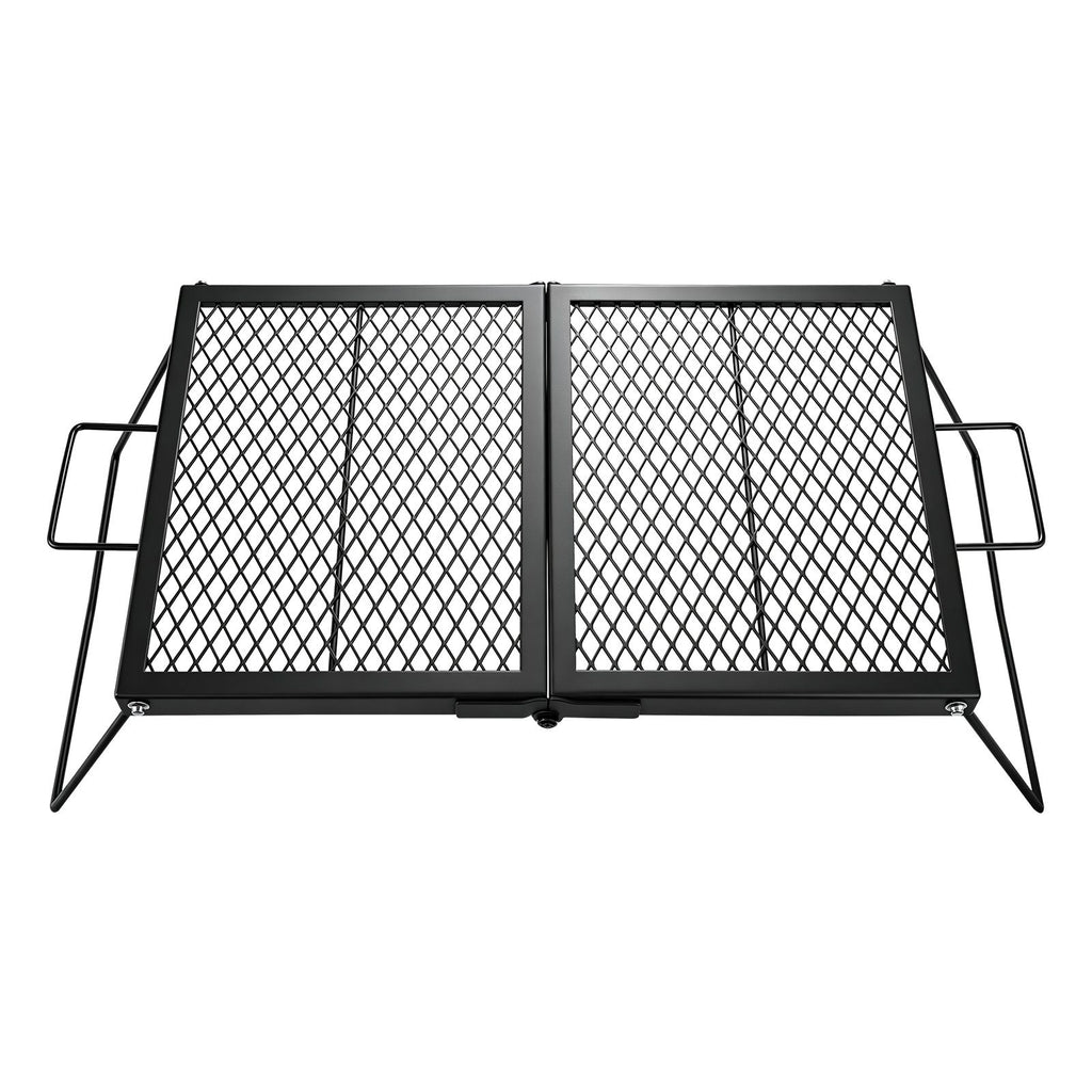 Heavy Duty Folding Campfire Grill, 24" Portable Camping Grill Grate, Sturdy Steel Mesh, Compact Equipment Over Fire Pit, with Legs and Handle, Grilling Rack for Outdoor Open Flame Cooking, Black