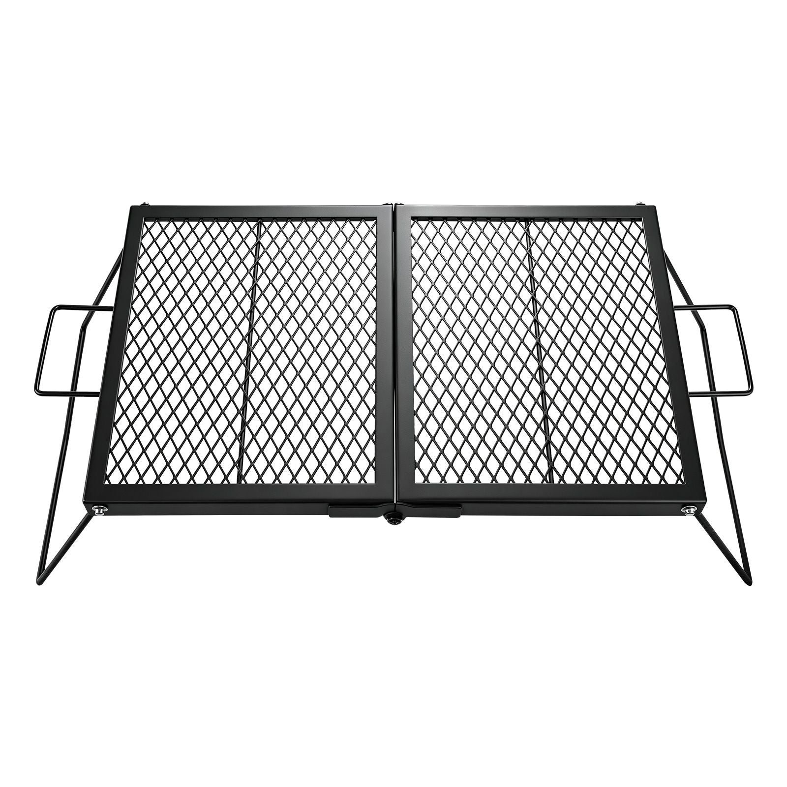 Heavy Duty Folding Campfire Grill, 24" Portable Camping Grill Grate, Sturdy Steel Mesh, Compact Equipment Over Fire Pit, with Legs and Handle, Grilling Rack for Outdoor Open Flame Cooking, Black