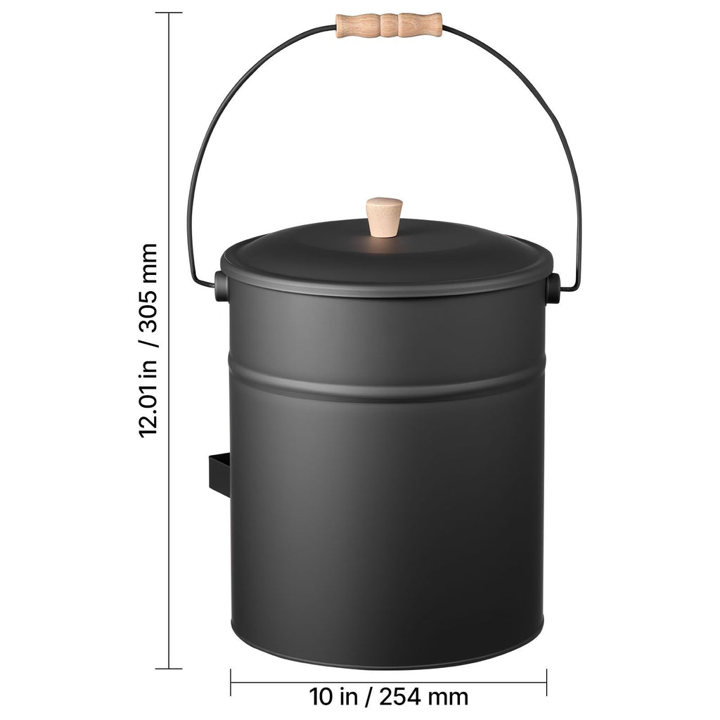 Ash Bucket, 4 PCS with Lid, Shovel, Broom and Gloves, Metal Fireplace Charcoal Bucket and Ash Can, 4 GAL Large Capacity for Fireplace, Fire Pits, Wood Burning Stoves, Indoor and Outdoor