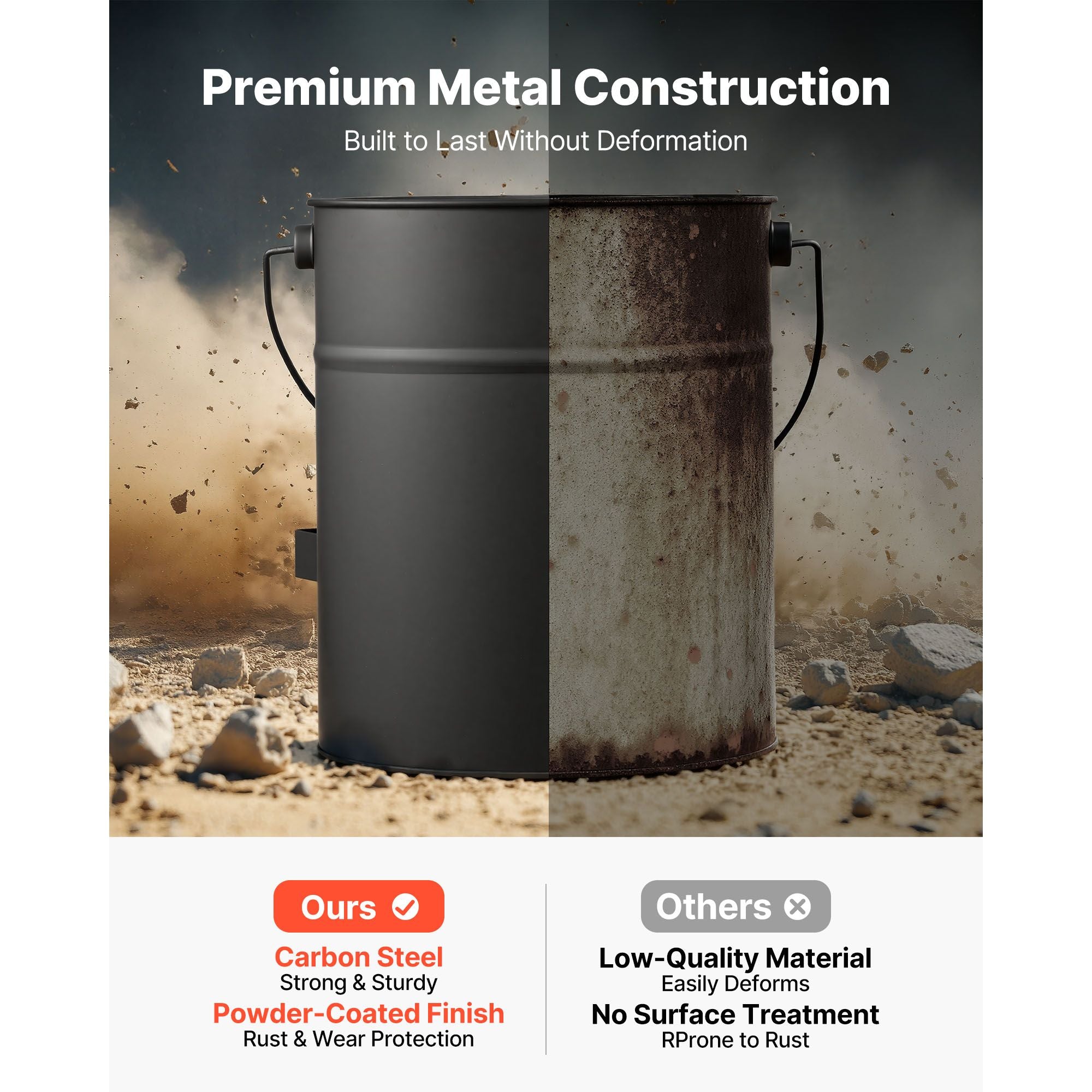 Ash Bucket, 4 PCS with Lid, Shovel, Broom and Gloves, Metal Fireplace Charcoal Bucket and Ash Can, 4 GAL Large Capacity for Fireplace, Fire Pits, Wood Burning Stoves, Indoor and Outdoor