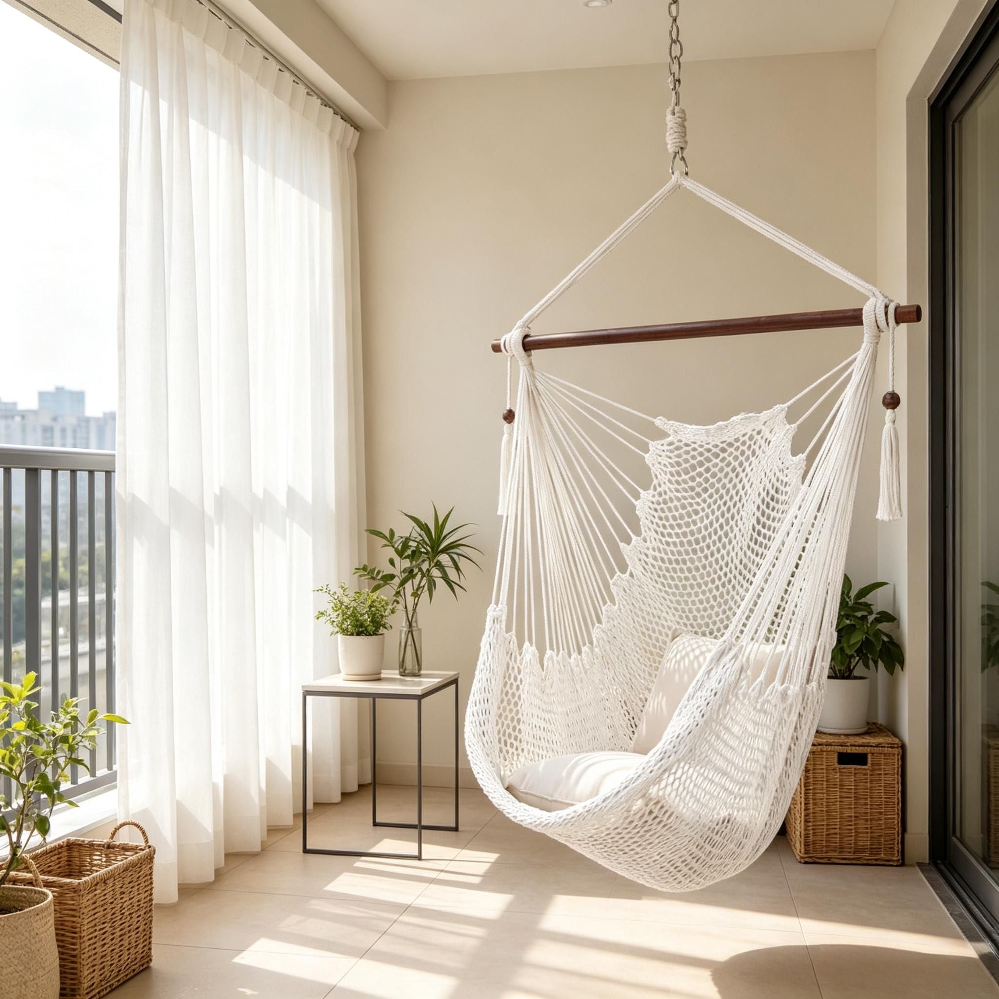 Caribbean Style Hammock Chair Woven Rope Swing with Metal Spreader Bar for Outdoor Indoor Home Garden Porch Swinging Chair-Excluding seat cushion