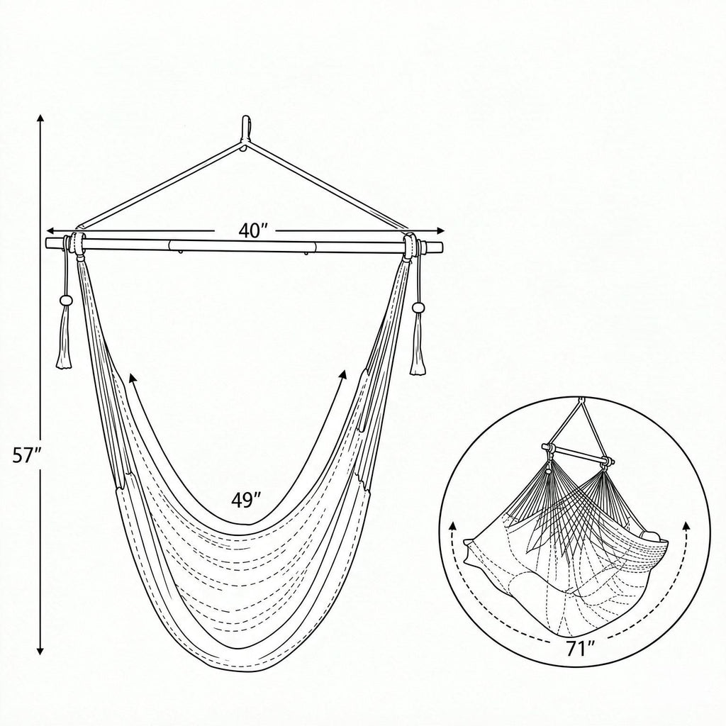 Caribbean Style Hammock Chair Woven Rope Swing with Metal Spreader Bar for Outdoor Indoor Home Garden Porch Swinging Chair-Excluding seat cushion