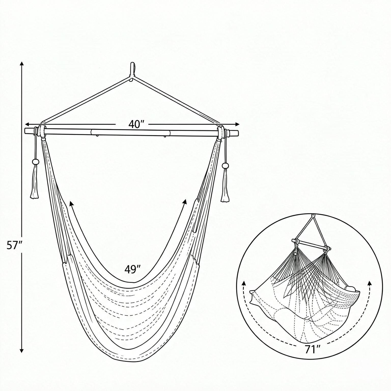 Caribbean Style Hammock Chair Woven Rope Swing with Metal Spreader Bar for Outdoor Indoor Home Garden Porch Swinging Chair-Excluding seat cushion