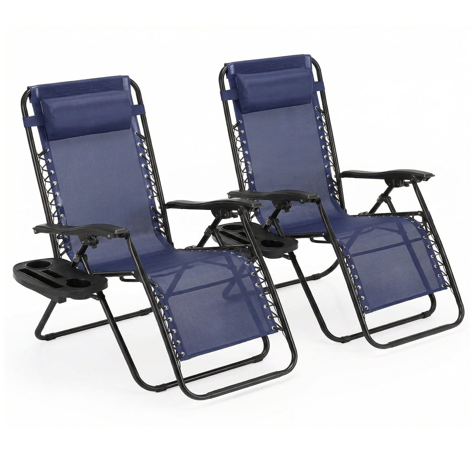 2-Pack Zero Gravity Lounge Chairs,Folding Recliners with Pillow & Cup Holder for Outdoor Patio, Pool, Beach