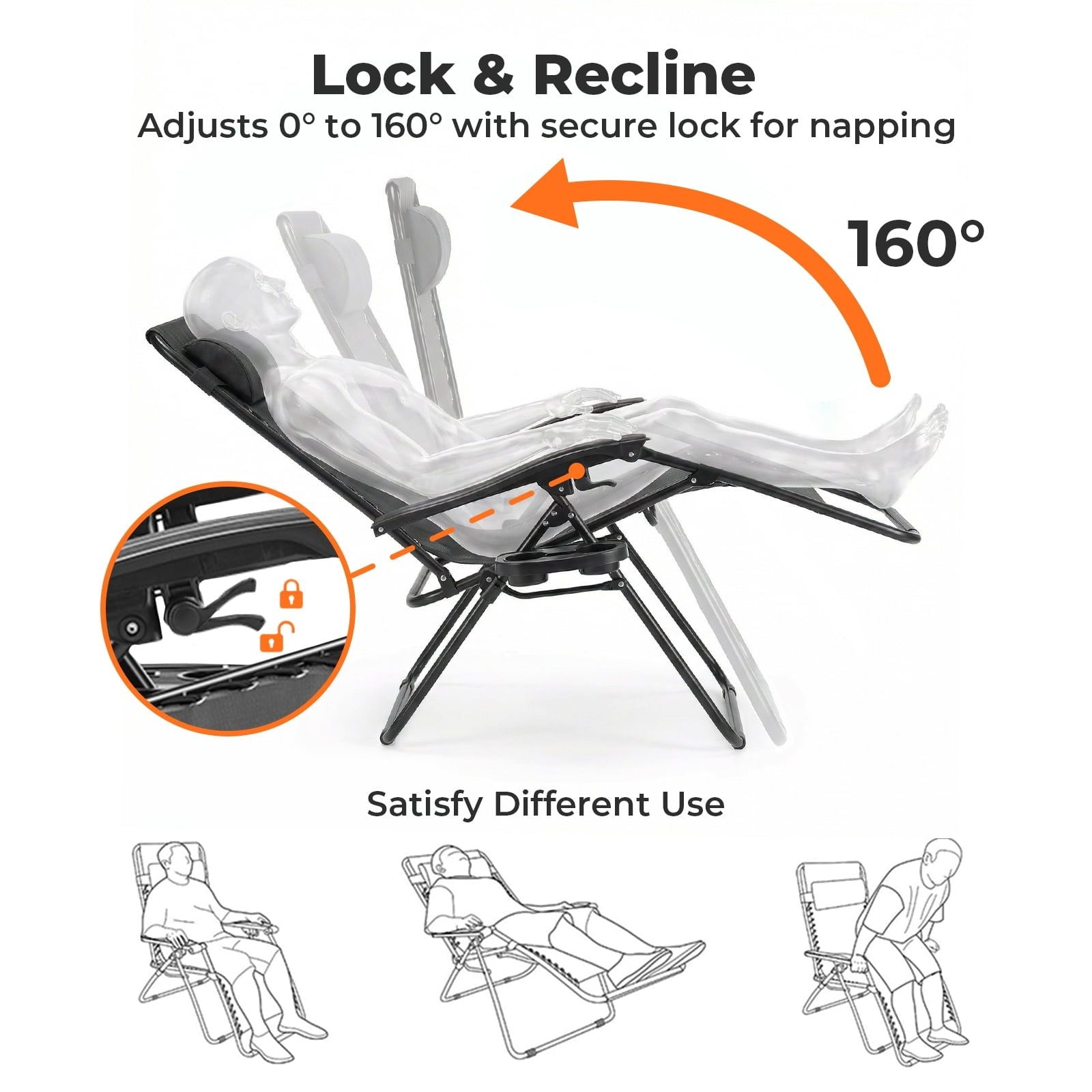 2-Pack Zero Gravity Lounge Chairs,Folding Recliners with Pillow & Cup Holder for Outdoor Patio, Pool, Beach