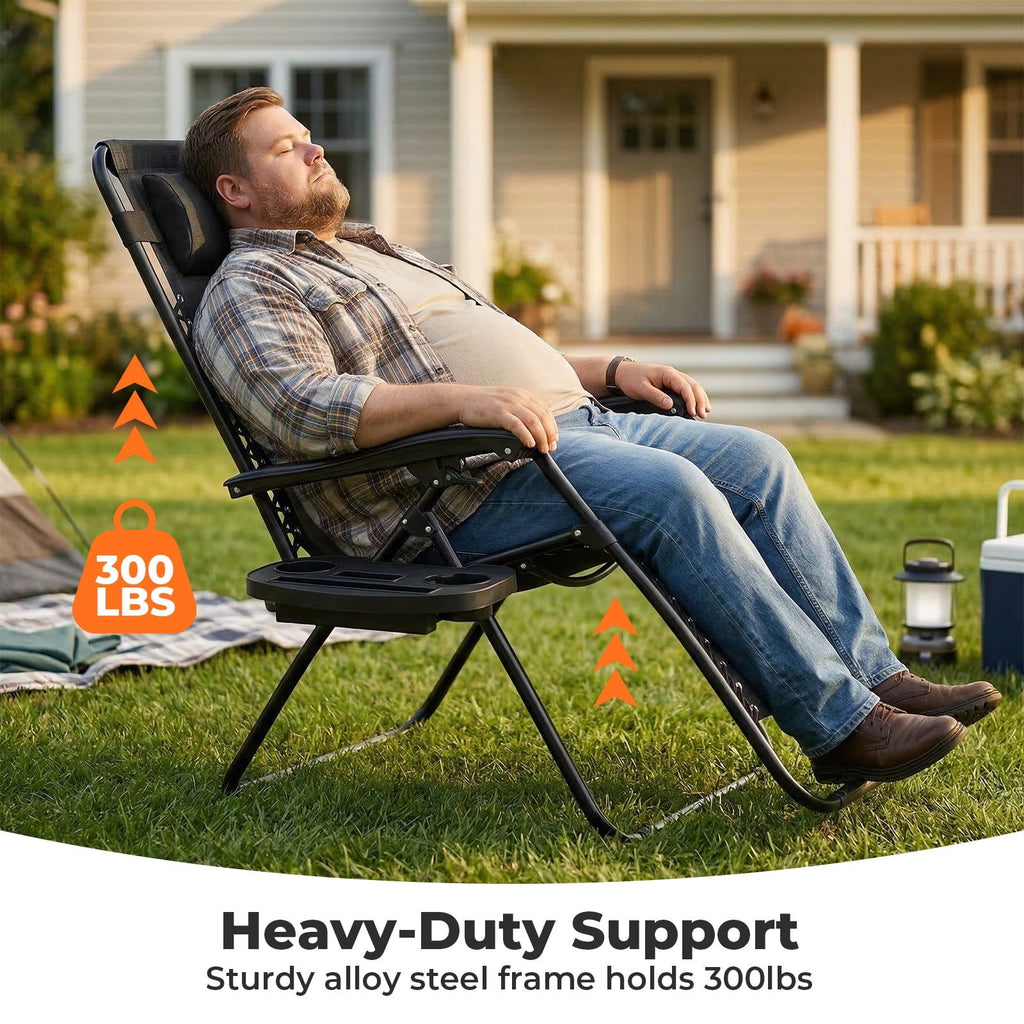 2-Pack Zero Gravity Lounge Chairs,Folding Recliners with Pillow & Cup Holder for Outdoor Patio, Pool, Beach