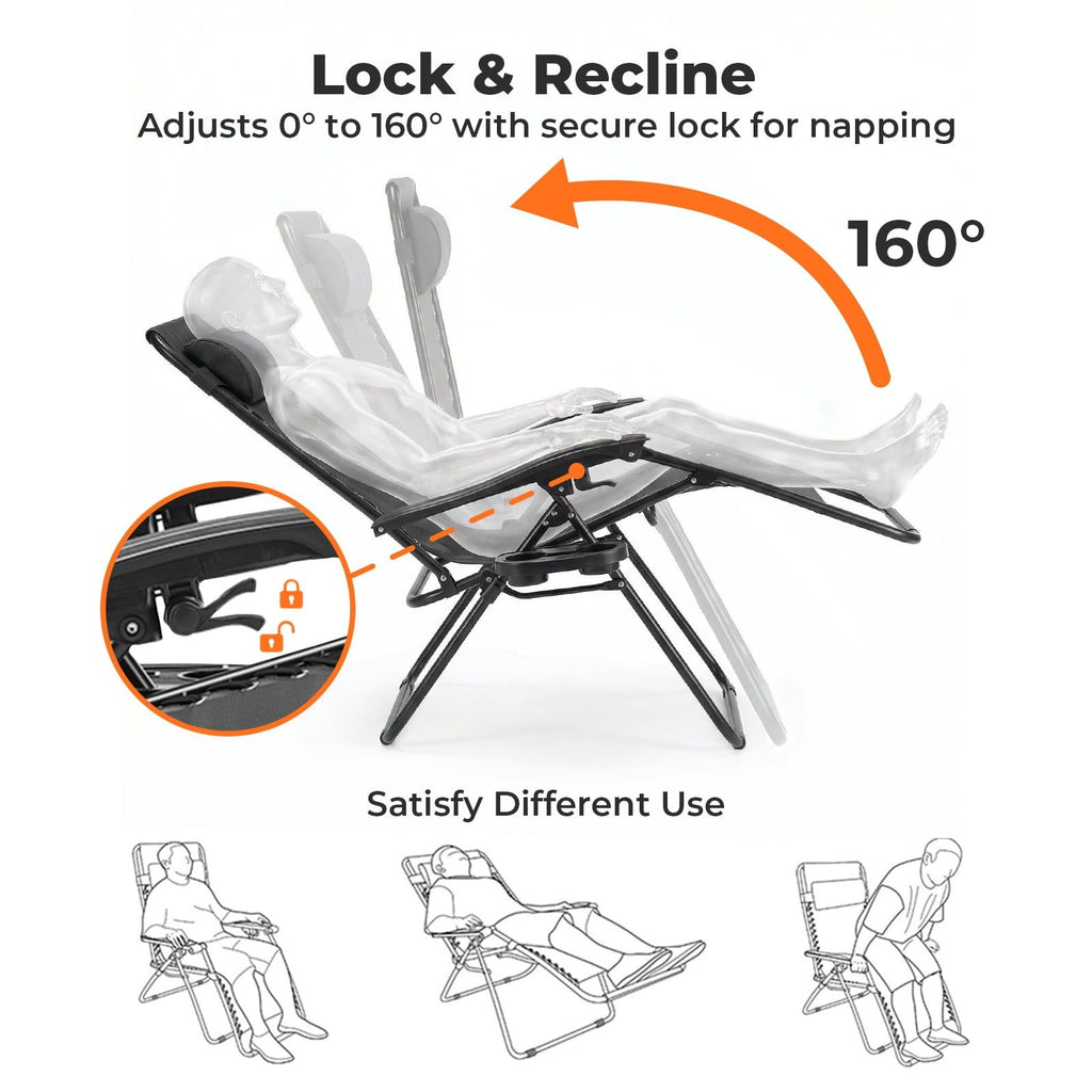 2-Pack Zero Gravity Lounge Chairs,Folding Recliners with Pillow & Cup Holder for Outdoor Patio, Pool, Beach