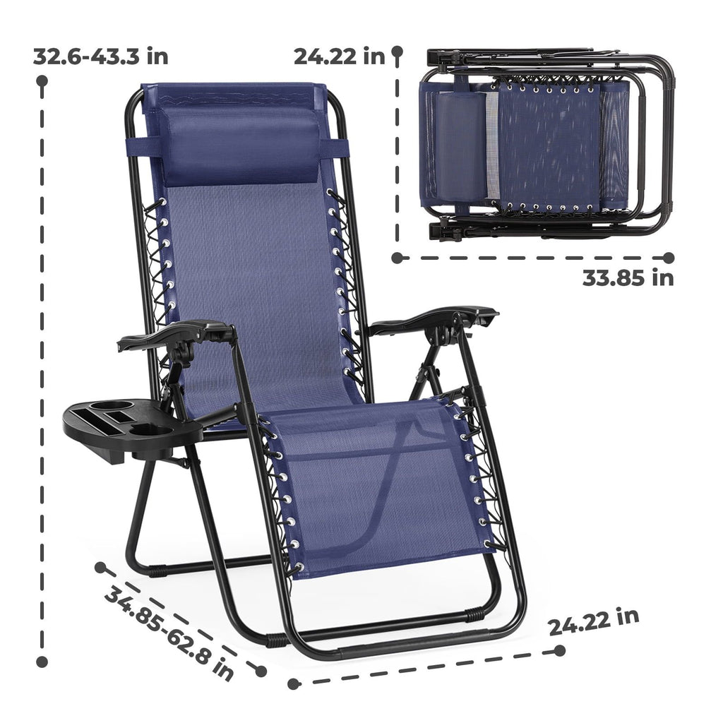 2-Pack Zero Gravity Lounge Chairs,Folding Recliners with Pillow & Cup Holder for Outdoor Patio, Pool, Beach