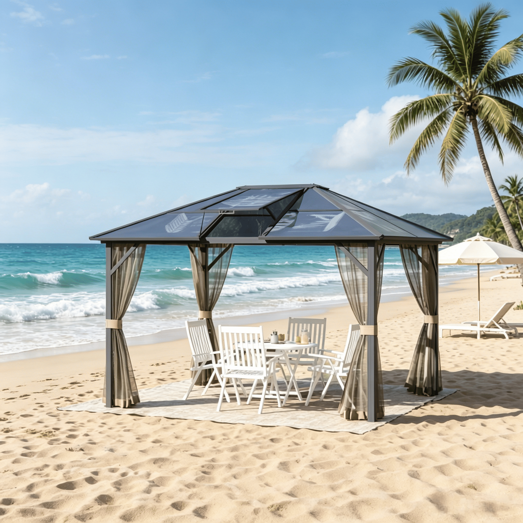 10' X 12' Hardtop Gazebo Canopy - Aluminum Frame Polycarbonate Roof Permanent Outdoor Pavilion for Patio Garden Backyard Deck Lawn Gray Brown
