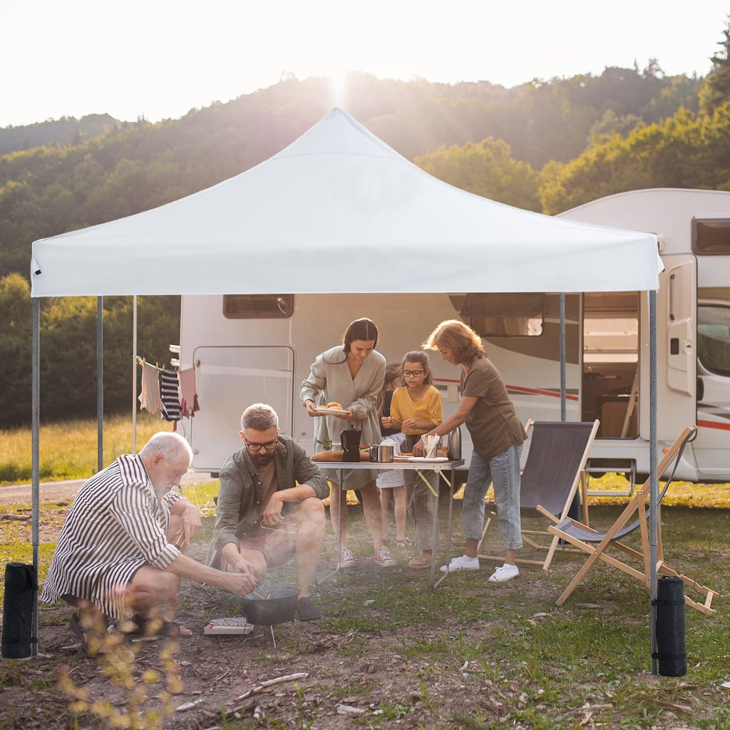 10x10 FT Pop Up Canopy Tent with Slant Legs and Carrying Bag, Easy Setup Outdoor Shelter for Patio, Garden, Beach, White
