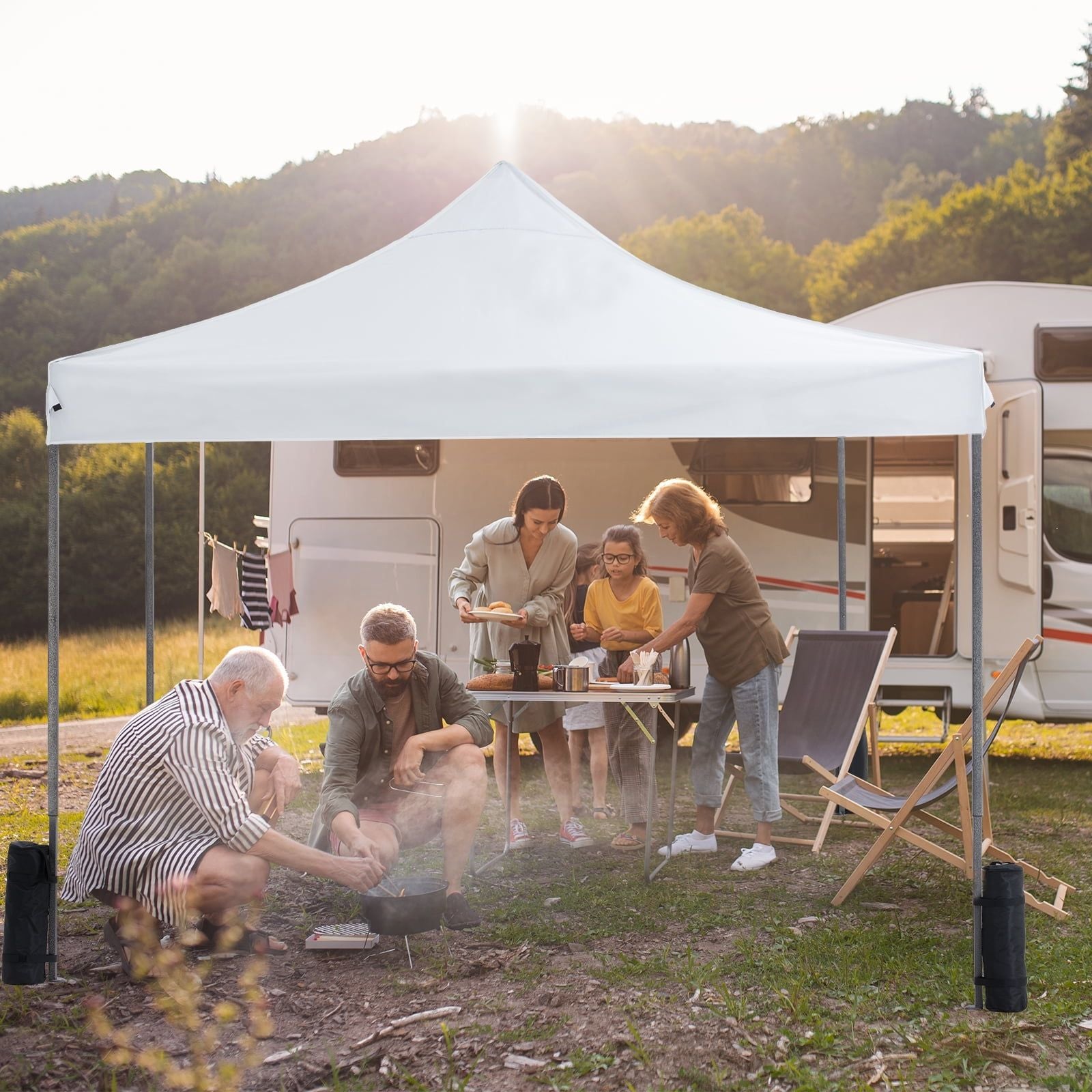 10x10 FT Pop Up Canopy Tent with Slant Legs and Carrying Bag, Easy Setup Outdoor Shelter for Patio, Garden, Beach, White