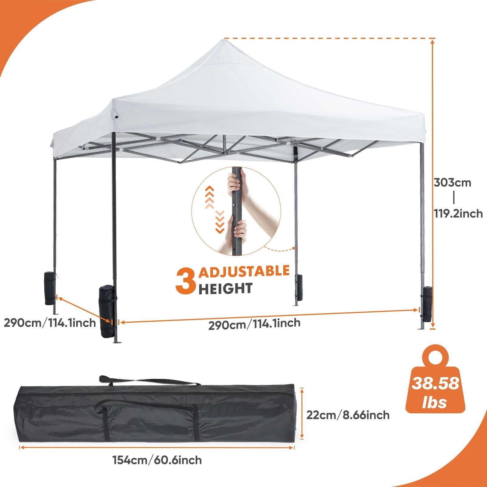 10x10 FT Pop Up Canopy Tent with Slant Legs and Carrying Bag, Easy Setup Outdoor Shelter for Patio, Garden, Beach, White
