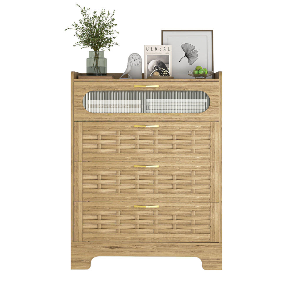 Wood 4 Drawer Dresser for Bedroom, Large Double Dresser with Wide Drawers, Modern Chest of Drawers,Storage Organizer Dresser,Nursery Dresser,for Living Room, Hallway, Bedroom, Kids Bedroom