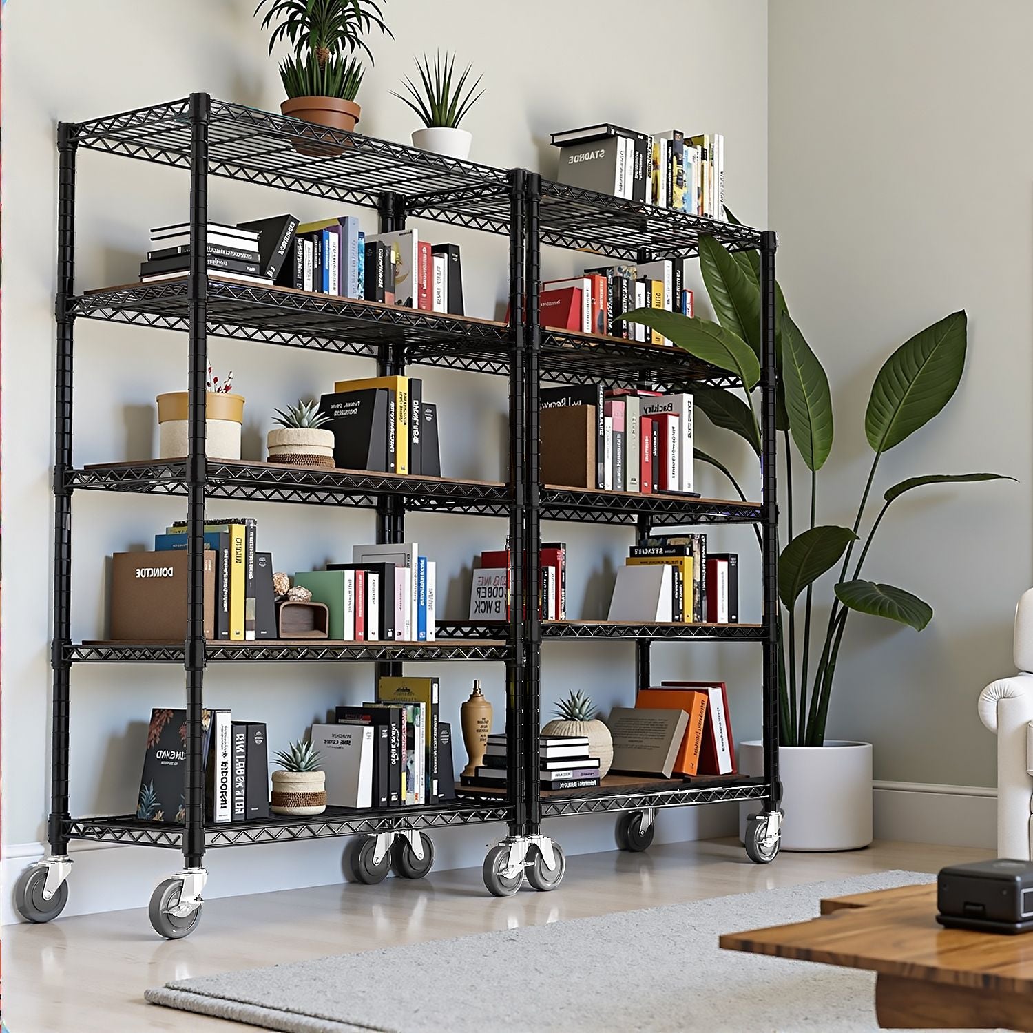 Steel Storage Shelving 5-Tier Utility Shelving Unit Steel Organizer Wire Rack with Wheels for Home,Kitchen,Office,Garage, 1750 LBS Capacity 17.7" D x 47.2" W x 75.6" H