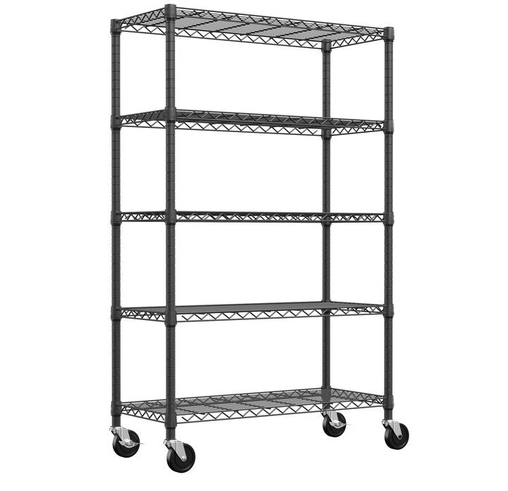 Steel Storage Shelving 5-Tier Utility Shelving Unit Steel Organizer Wire Rack with Wheels for Home,Kitchen,Office,Garage, 1750 LBS Capacity 17.7" D x 47.2" W x 75.6" H