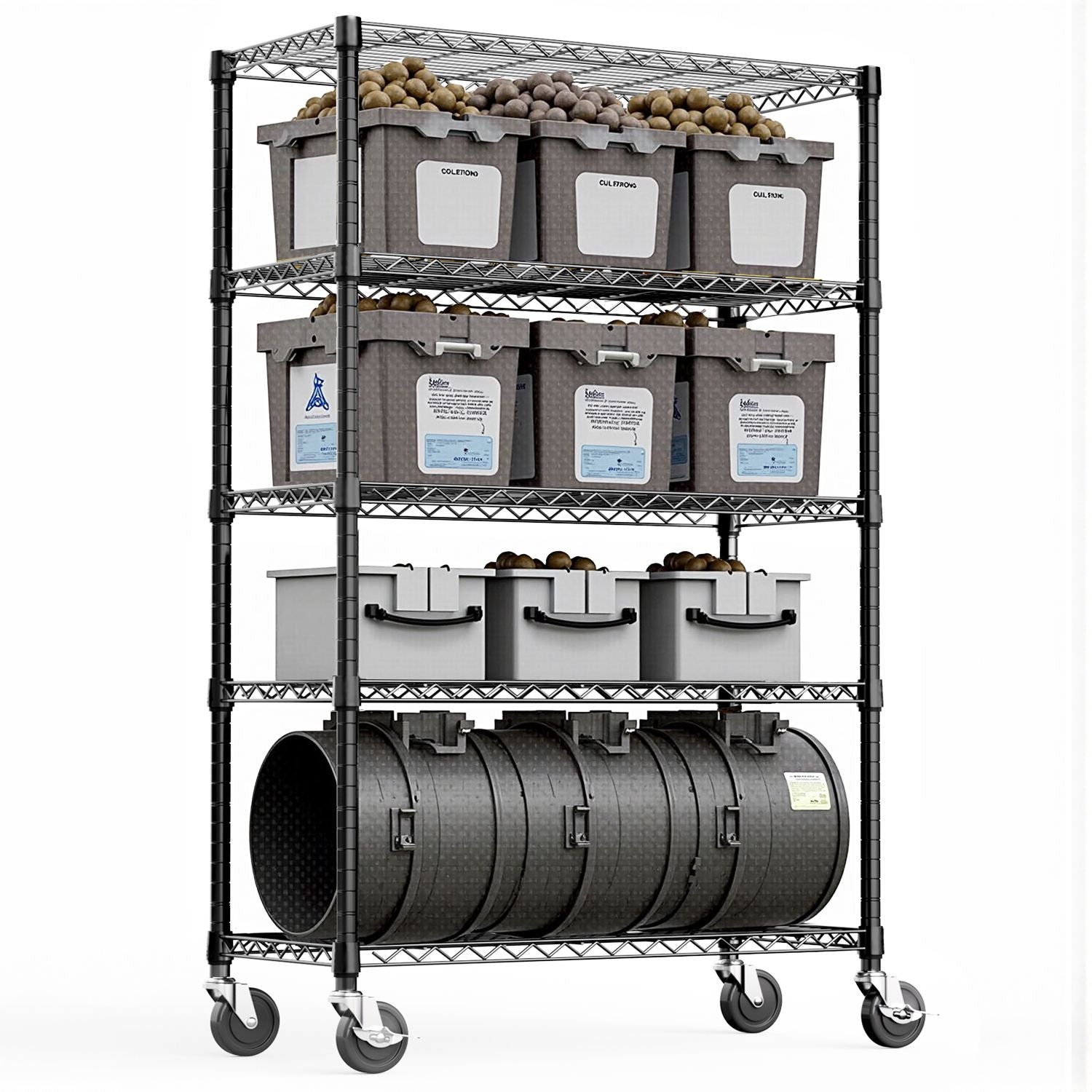 Steel Storage Shelving 5-Tier Utility Shelving Unit Steel Organizer Wire Rack with Wheels for Home,Kitchen,Office,Garage, 1750 LBS Capacity 17.7" D x 47.2" W x 75.6" H