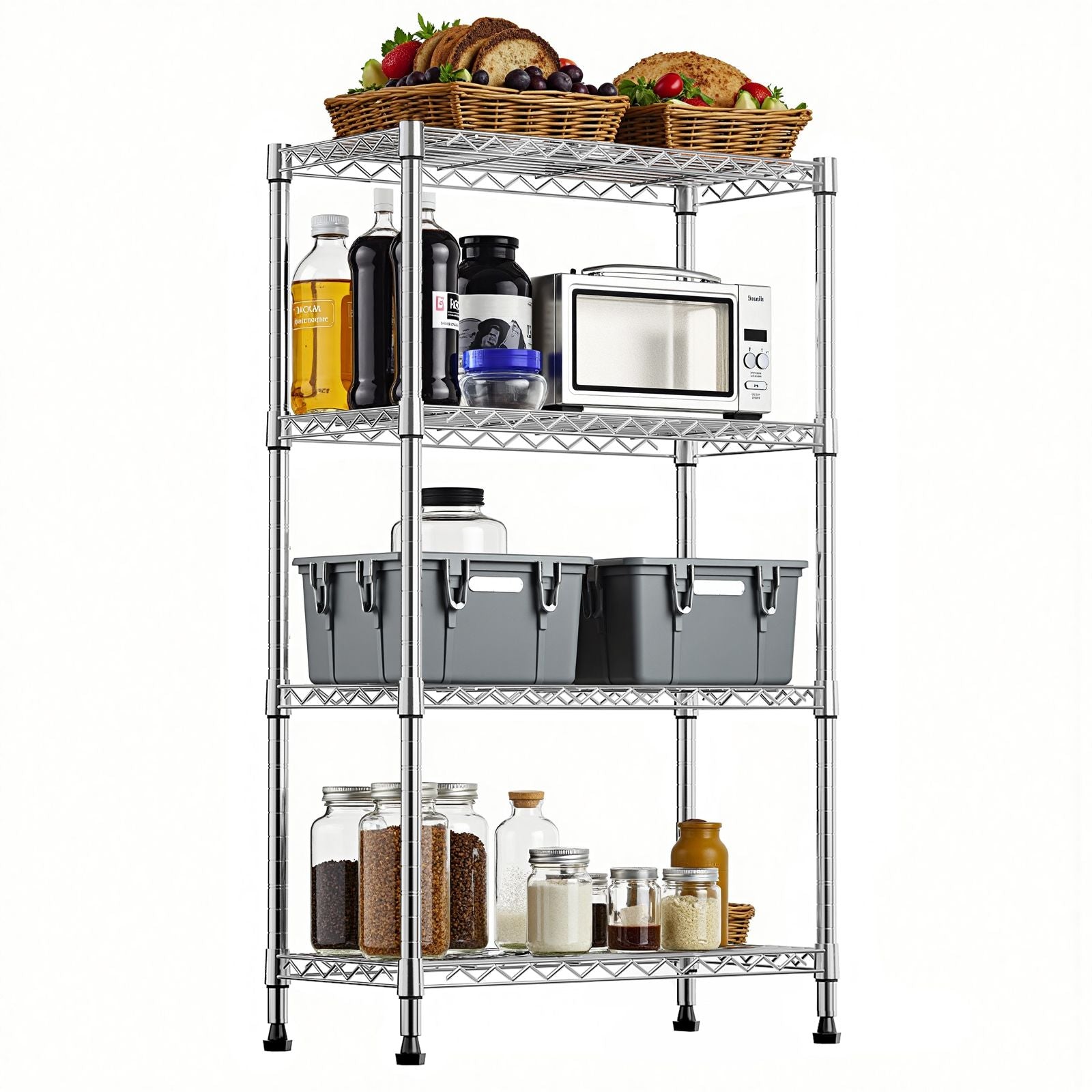 1000 lbs Storage Shelving Steel Heavy Duty 4-Tier Utility Shelving Unit Steel Organizer Wire Rack for Home,Kitchen,Office,Chrome (13.7" D x 29.5" W x 47.2" H)