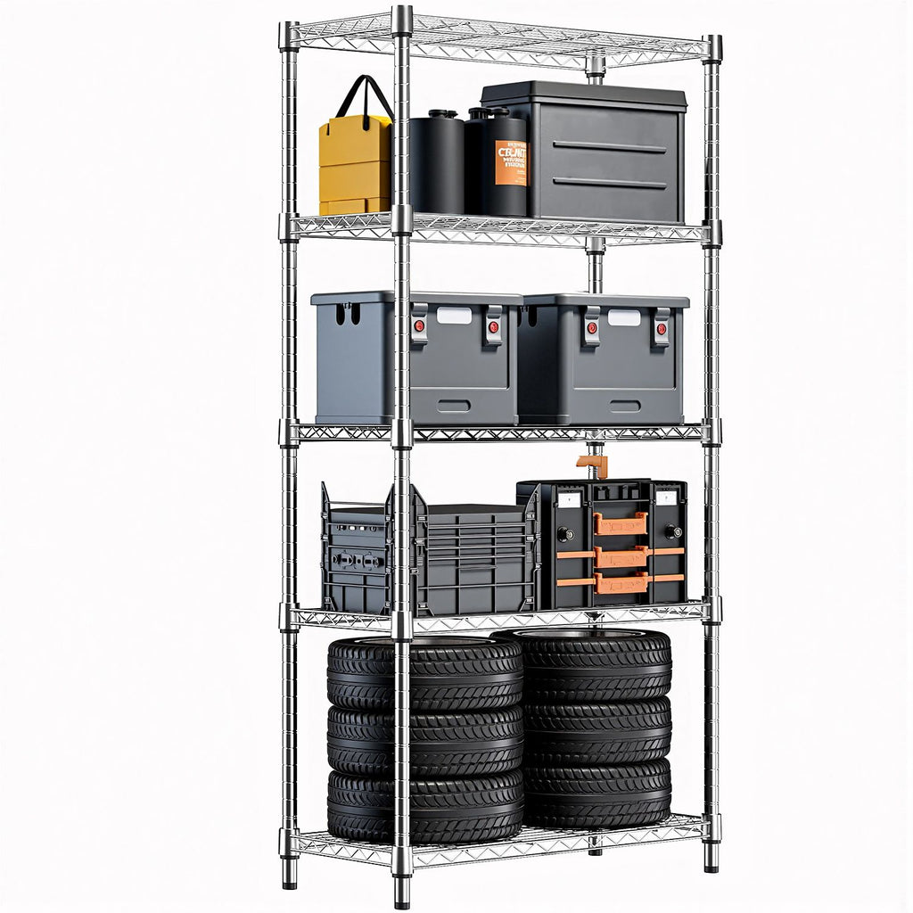 1250 lbs Storage Shelving Utility Shelving Unit 5-Tier Utility Shelving Unit Steel Organizer Wire Rack for Home,Kitchen,Office (13.7" D x 23.6" W x 62.4" H)