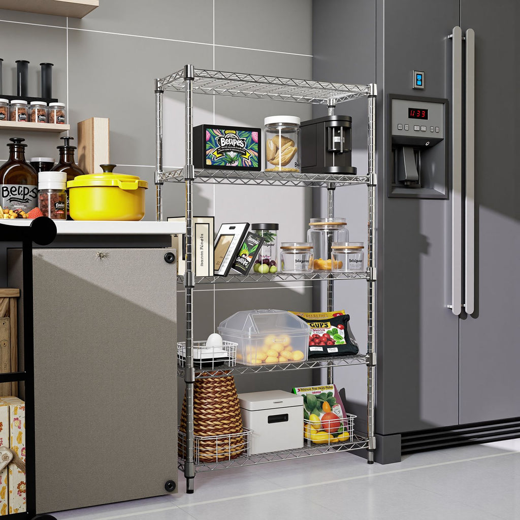 1250 lbs Storage Shelving Utility Shelving Unit 5-Tier Utility Shelving Unit Steel Organizer Wire Rack for Home,Kitchen,Office (13.7" D x 23.6" W x 62.4" H)