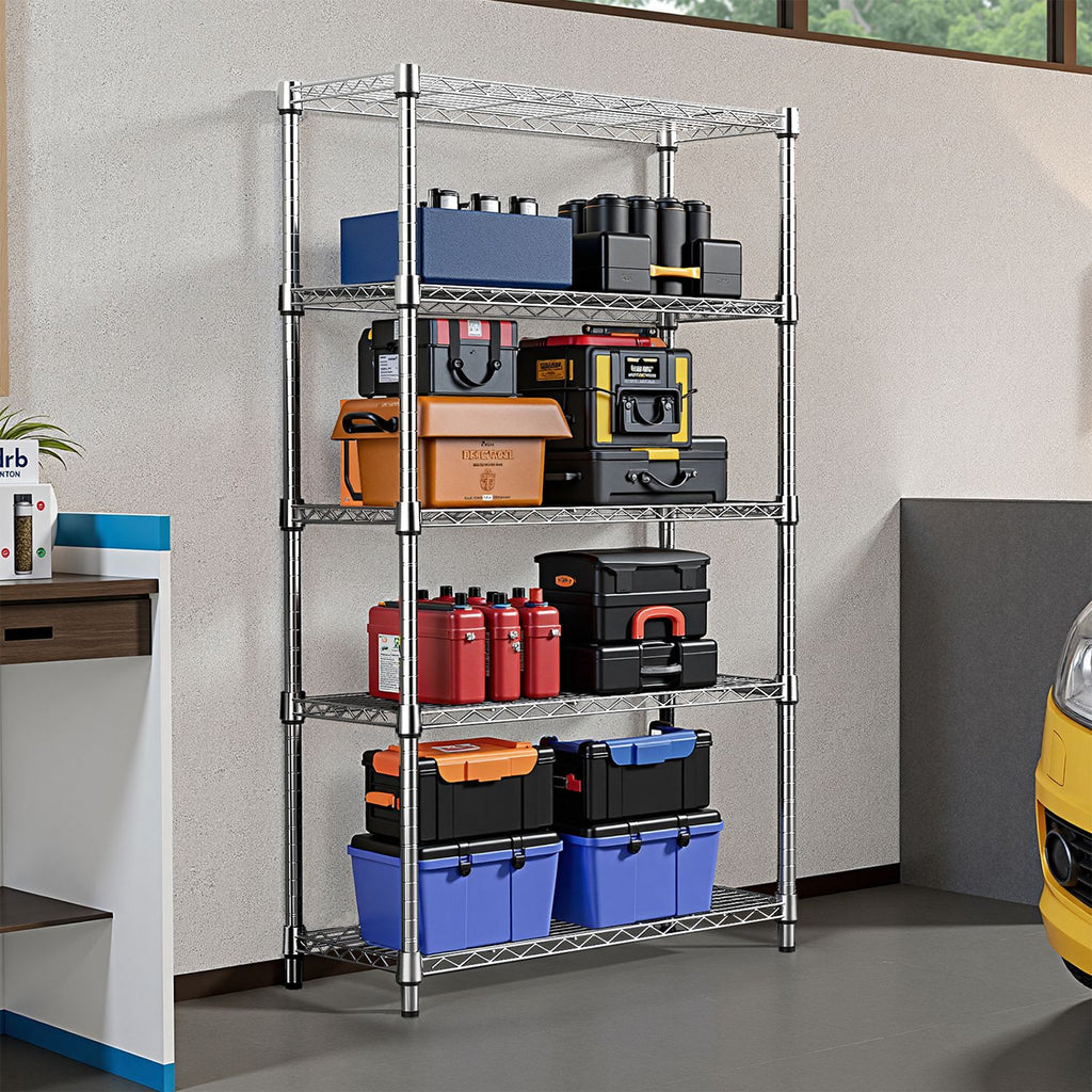 1250 lbs Storage Shelving Utility Shelving Unit 5-Tier Utility Shelving Unit Steel Organizer Wire Rack for Home,Kitchen,Office (13.7" D x 23.6" W x 62.4" H)