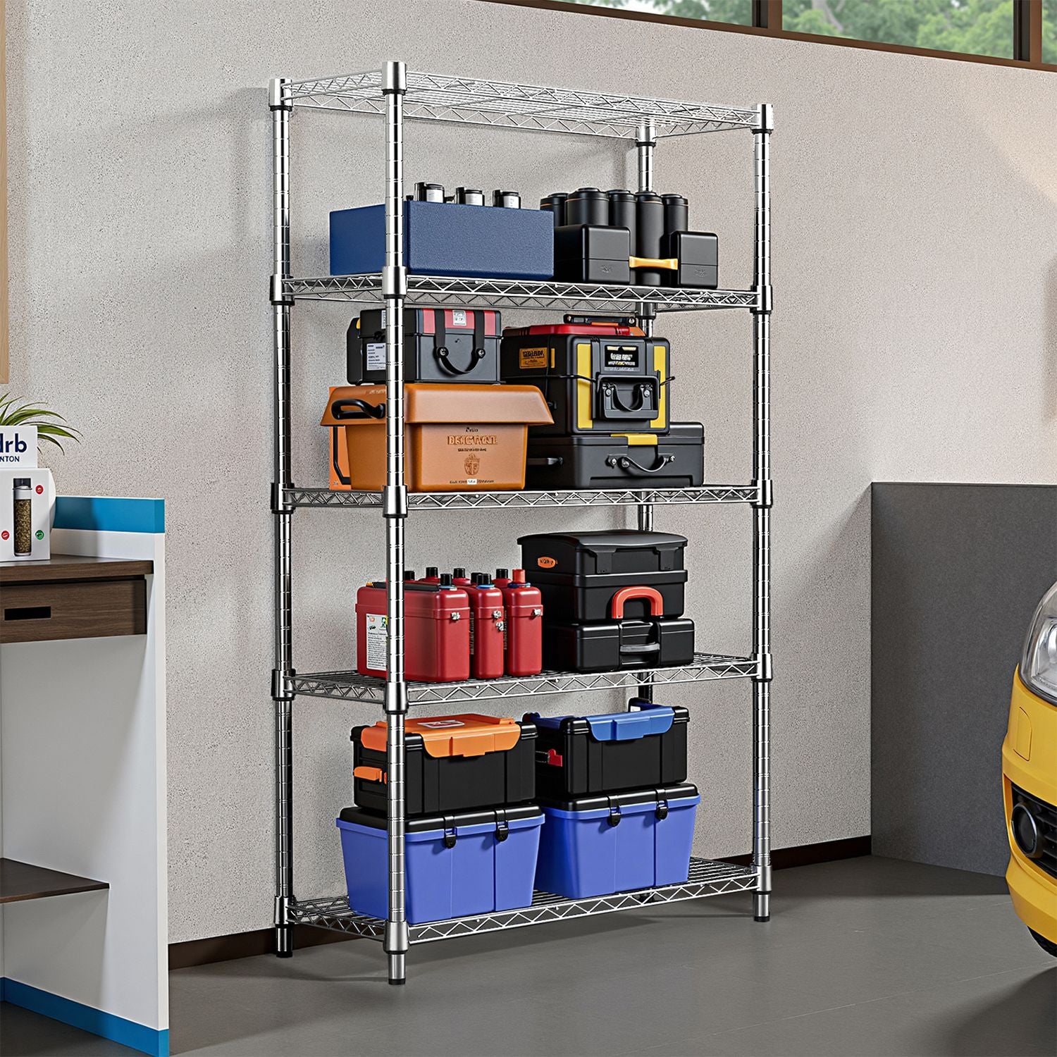 1250 lbs Storage Shelving Utility Shelving Unit 5-Tier Utility Shelving Unit Steel Organizer Wire Rack for Home,Kitchen,Office (13.7" D x 23.6" W x 62.4" H)