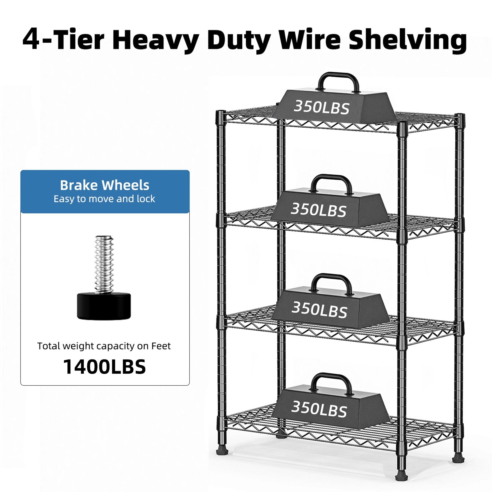 1000 lbs Storage Shelving Steel Heavy Duty 4-Tier Utility Shelving Unit Steel Organizer Wire Rack for Home,Kitchen,Office,Chrome (13.7" D x 29.5" W x 47.2" H)