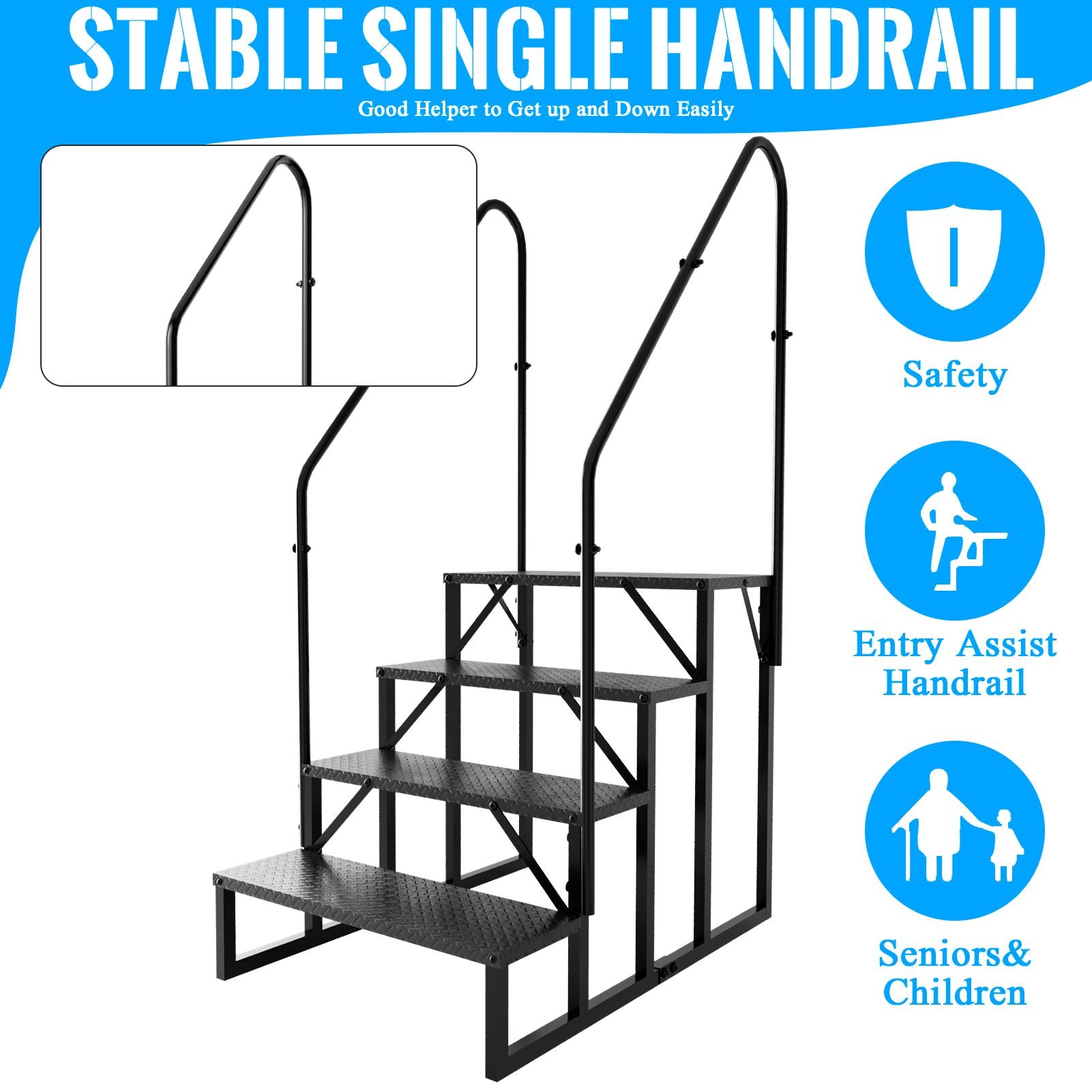 Hot Tub Steps Outdoor, RV Steps with Handrail, Portable RV Stairs 2/3/4/5 Step, Heavy Duty Truck Camper Steps Ladders for Travel Trailers, 5th Wheel, Motor Home, Spa, and Porch