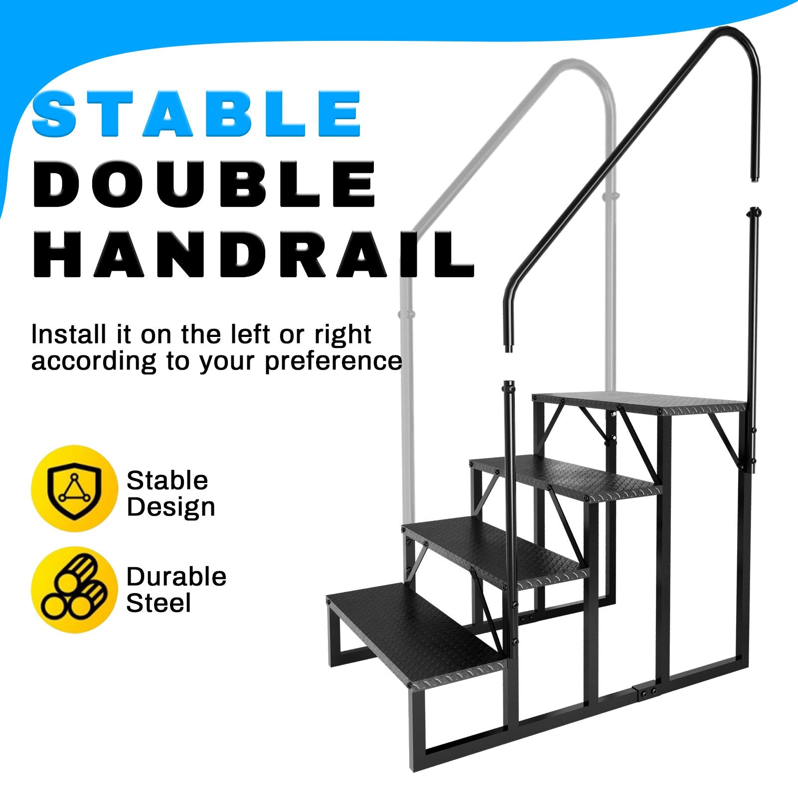 Hot Tub Steps Outdoor, RV Steps with Handrail, Portable RV Stairs 2/3/4/5 Step, Heavy Duty Truck Camper Steps Ladders for Travel Trailers, 5th Wheel, Motor Home, Spa, and Porch