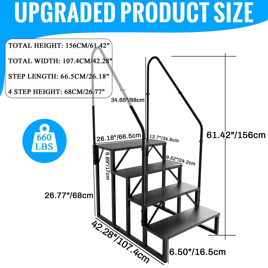 Hot Tub Steps Outdoor, RV Steps with Handrail, Portable RV Stairs 2/3/4/5 Step, Heavy Duty Truck Camper Steps Ladders for Travel Trailers, 5th Wheel, Motor Home, Spa, and Porch