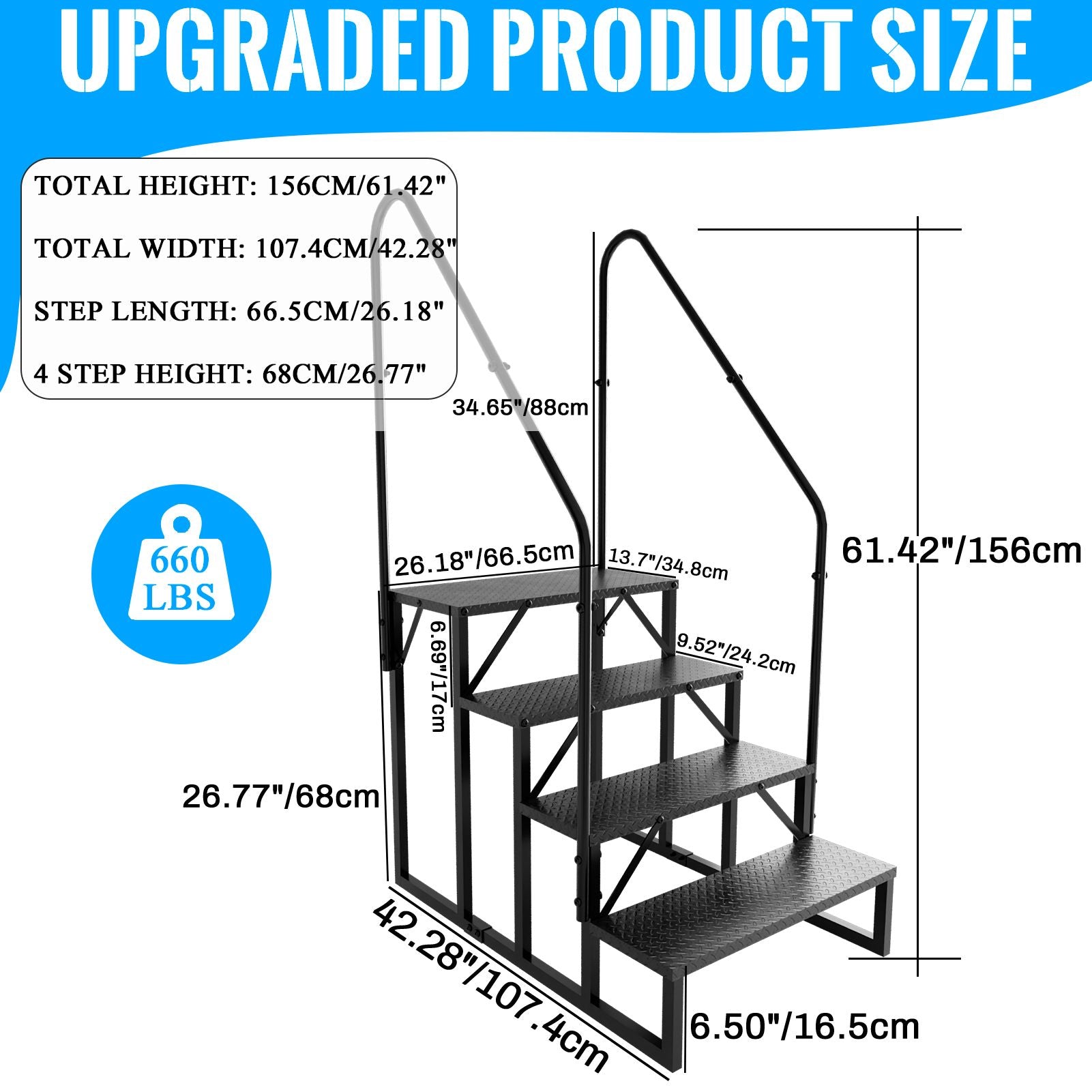 Hot Tub Steps Outdoor, RV Steps with Handrail, Portable RV Stairs 2/3/4/5 Step, Heavy Duty Truck Camper Steps Ladders for Travel Trailers, 5th Wheel, Motor Home, Spa, and Porch