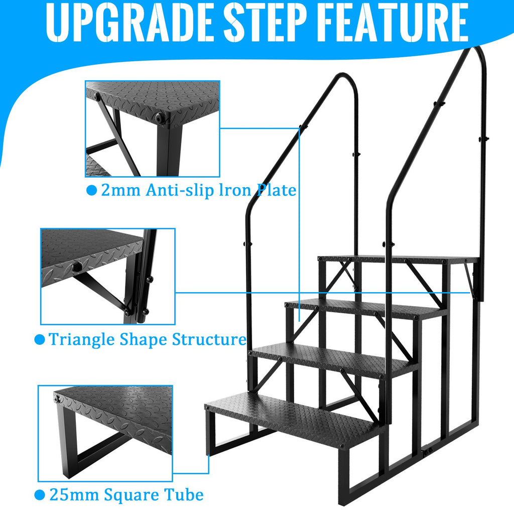 Hot Tub Steps Outdoor, RV Steps with Handrail, Portable RV Stairs 2/3/4/5 Step, Heavy Duty Truck Camper Steps Ladders for Travel Trailers, 5th Wheel, Motor Home, Spa, and Porch
