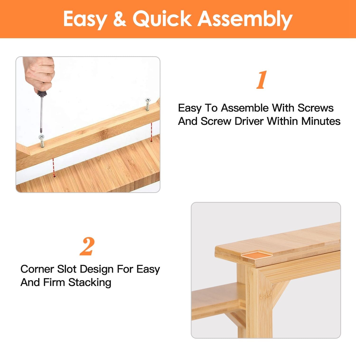 2-Tier Kitchen Spice Rack Expandable Bamboo Spice Organizer Cabinet Stackable Seasoning Organizer Extendable Spice Jar Rack for Countertops Pantries Cabinets GPCT4555